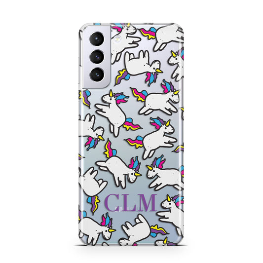 Personalised Unicorn With Initials Samsung S21 Plus Phone Case