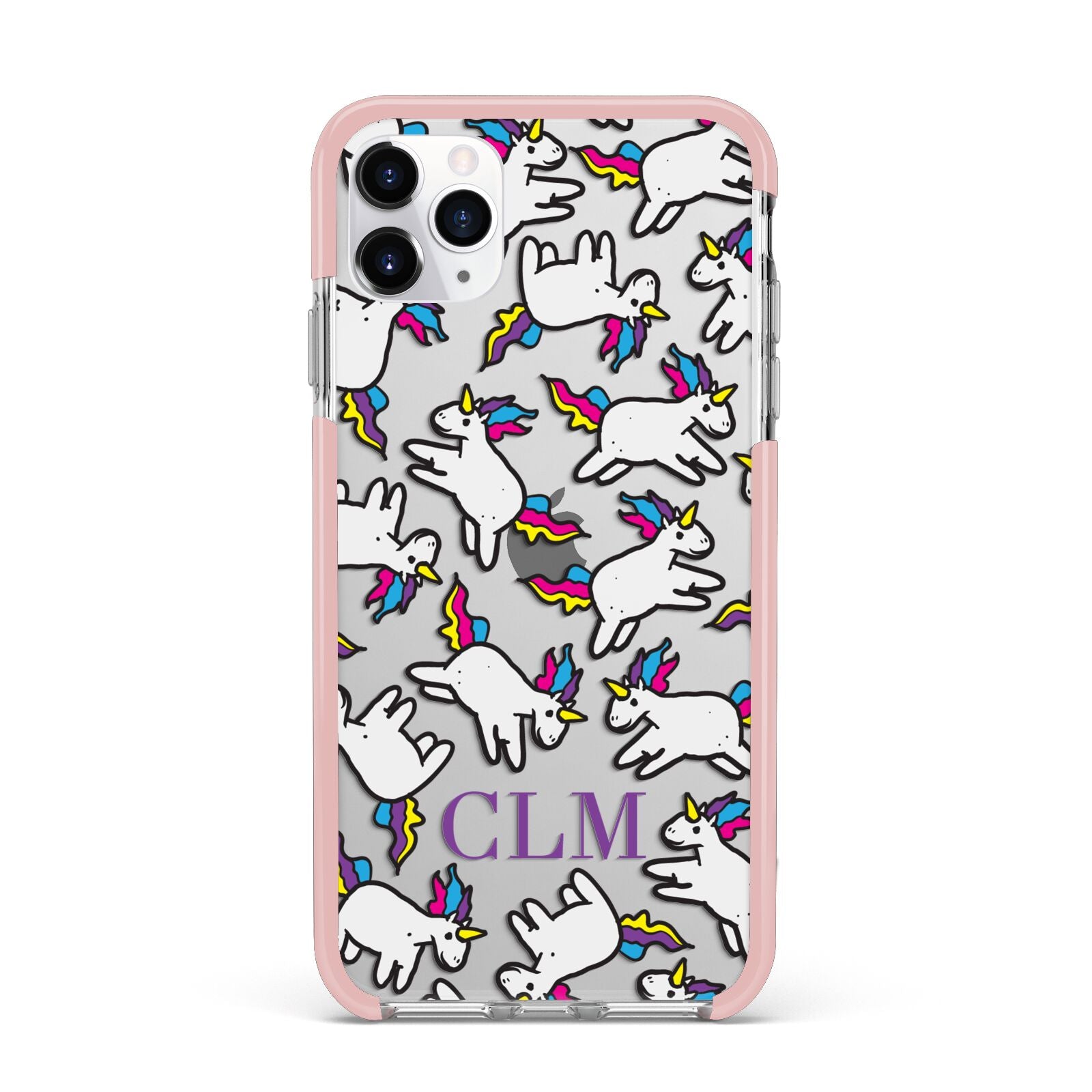 Personalised Unicorn With Initials iPhone 11 Pro Max Impact Pink Edge Case