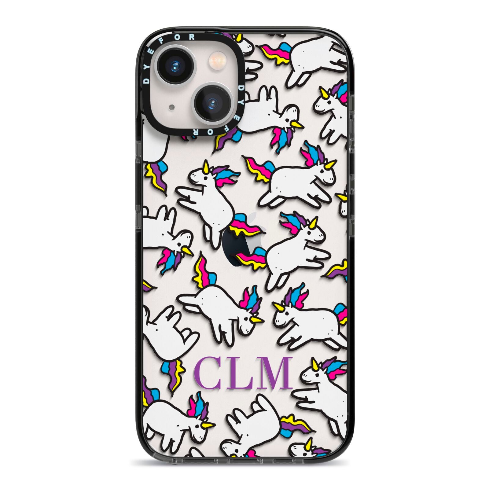 Personalised Unicorn With Initials iPhone 13 Black Impact Case on Silver phone