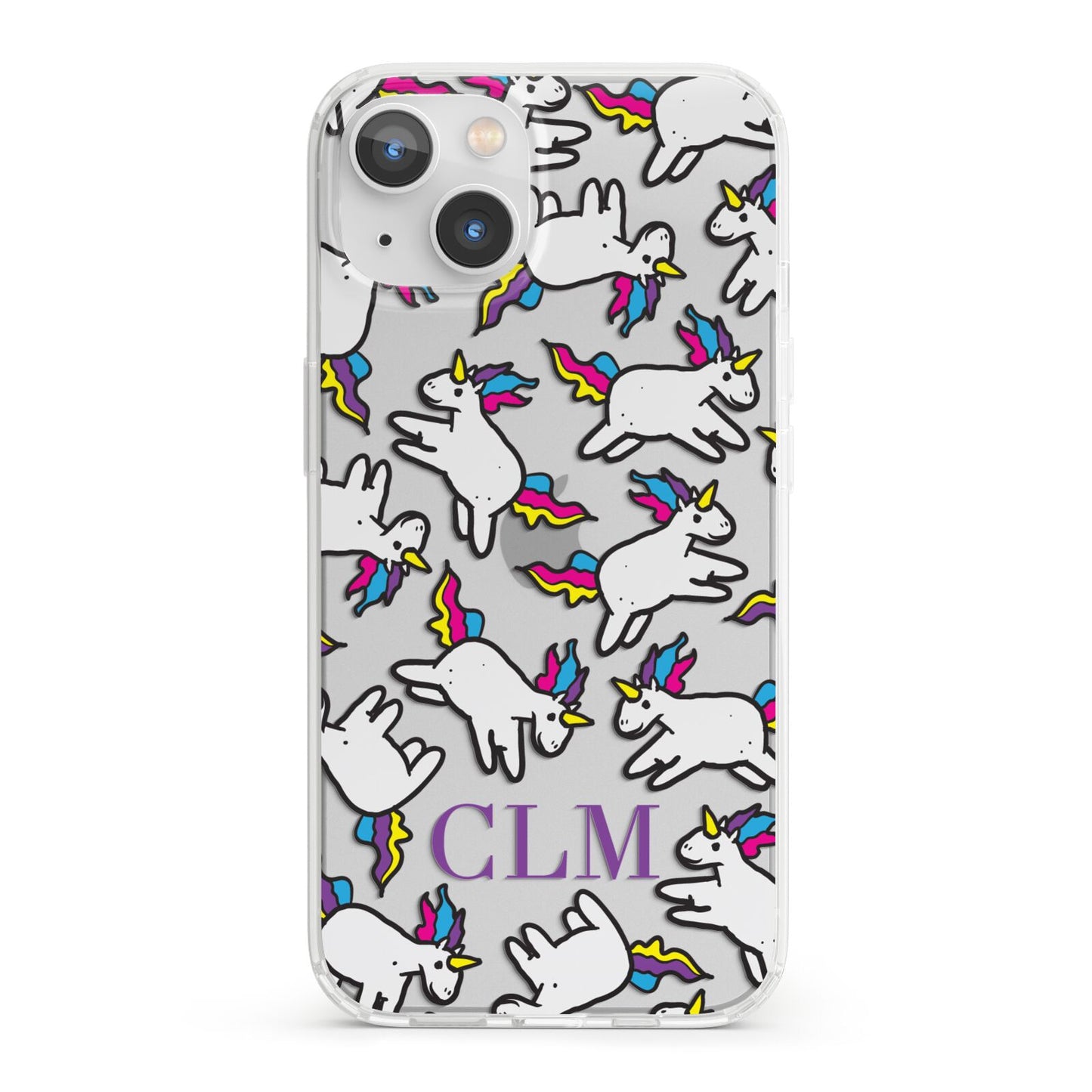 Personalised Unicorn With Initials iPhone 13 Clear Bumper Case