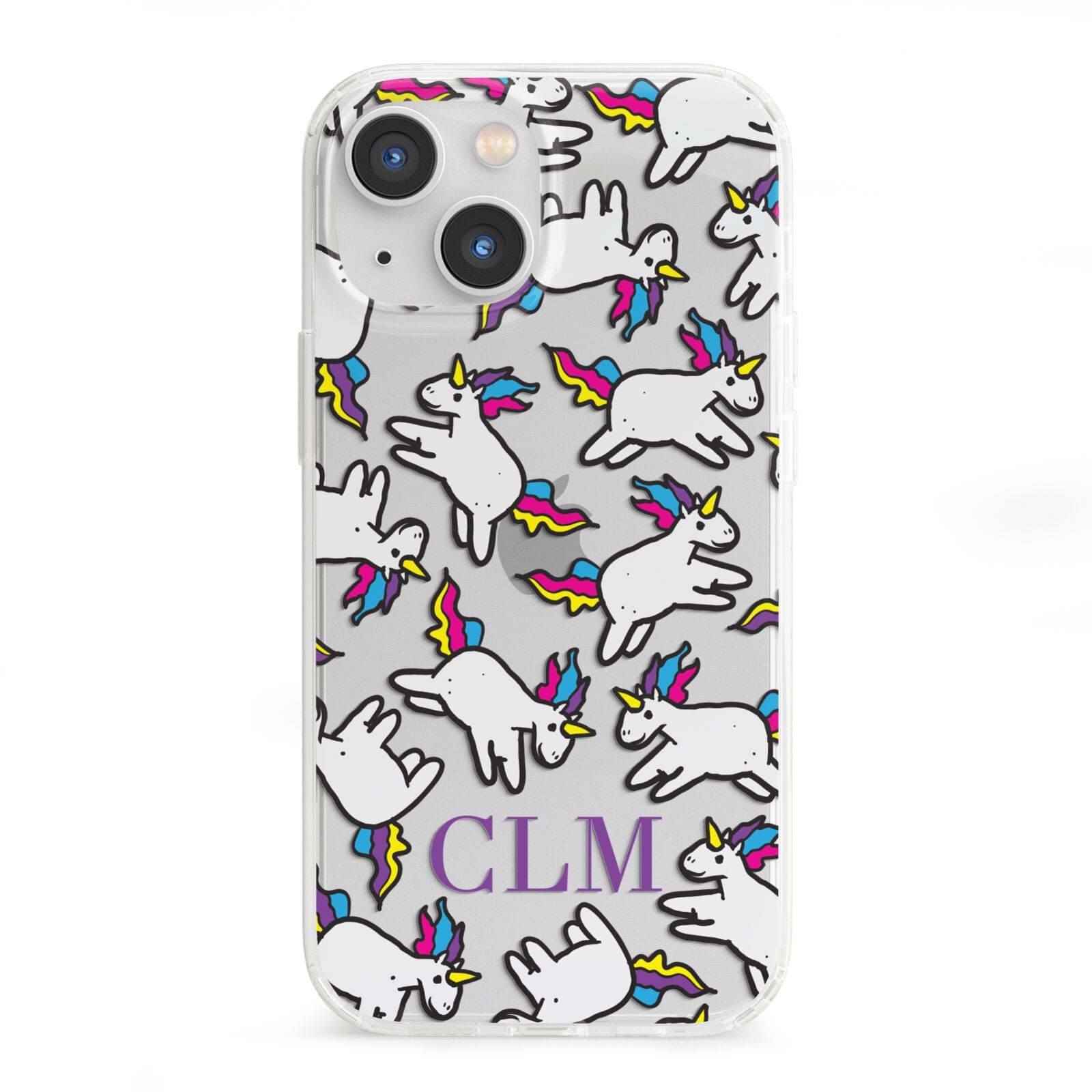 Personalised Unicorn With Initials iPhone 13 Mini Clear Bumper Case