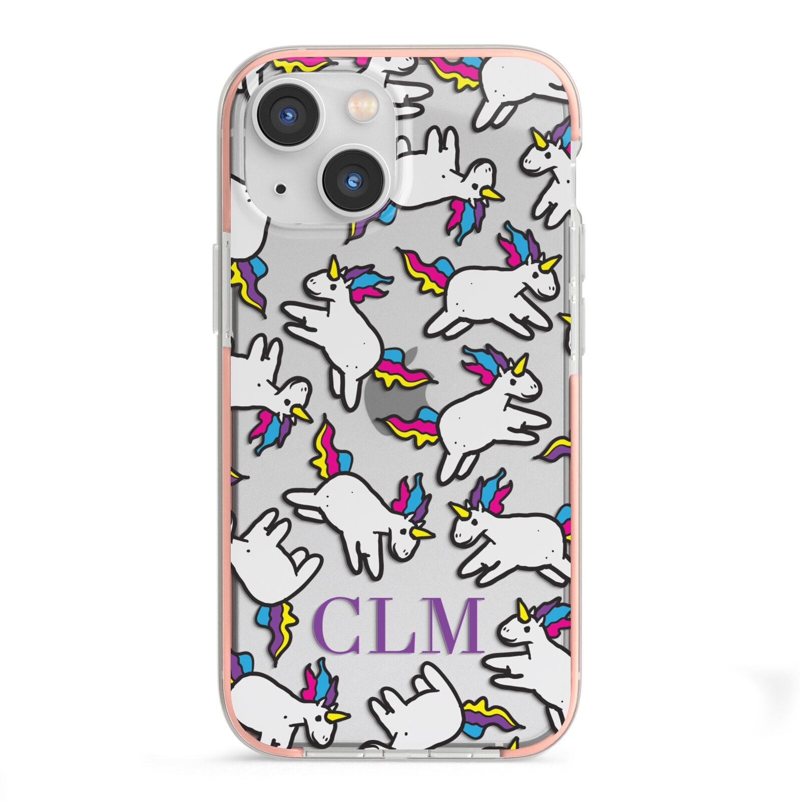 Personalised Unicorn With Initials iPhone 13 Mini TPU Impact Case with Pink Edges