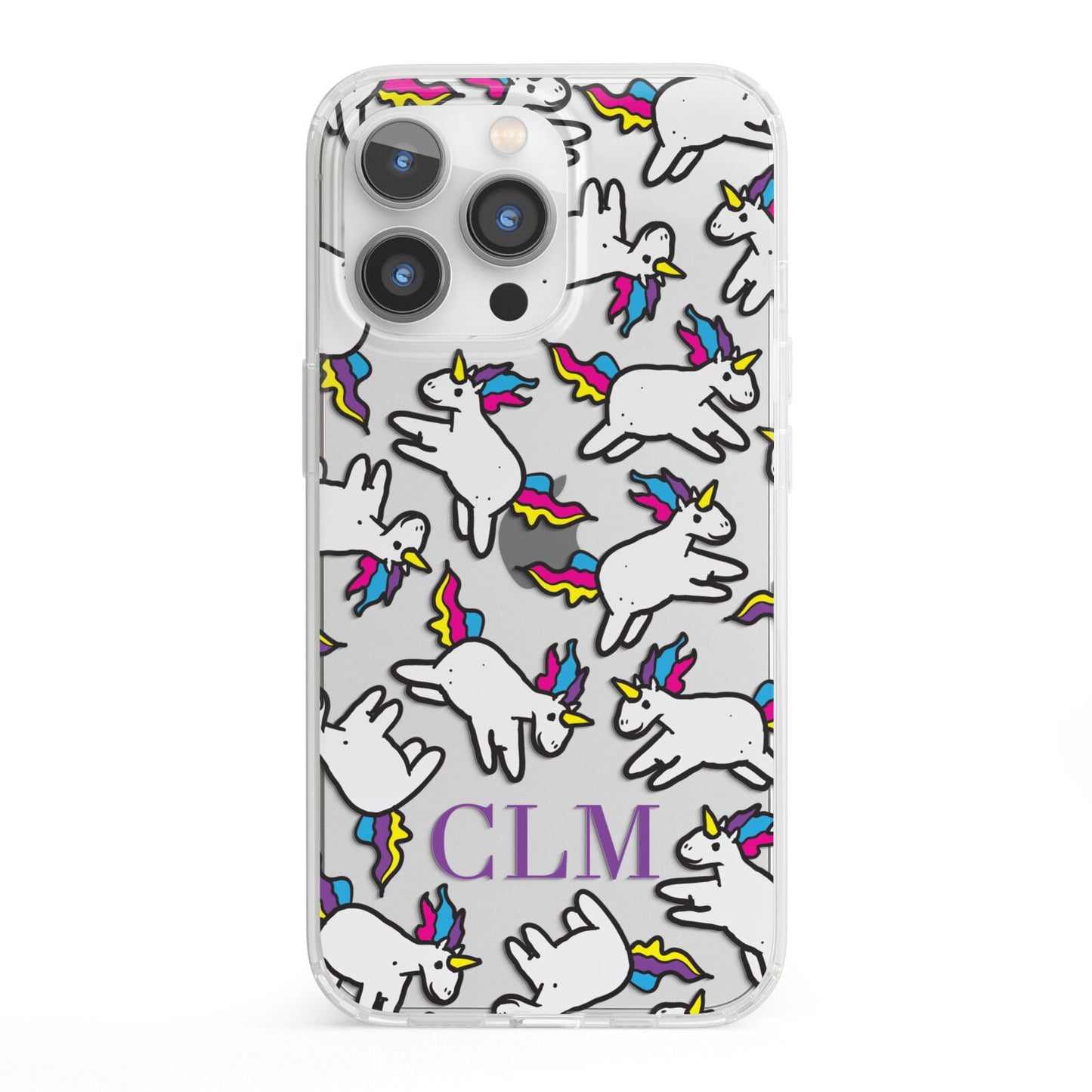 Personalised Unicorn With Initials iPhone 13 Pro Clear Bumper Case