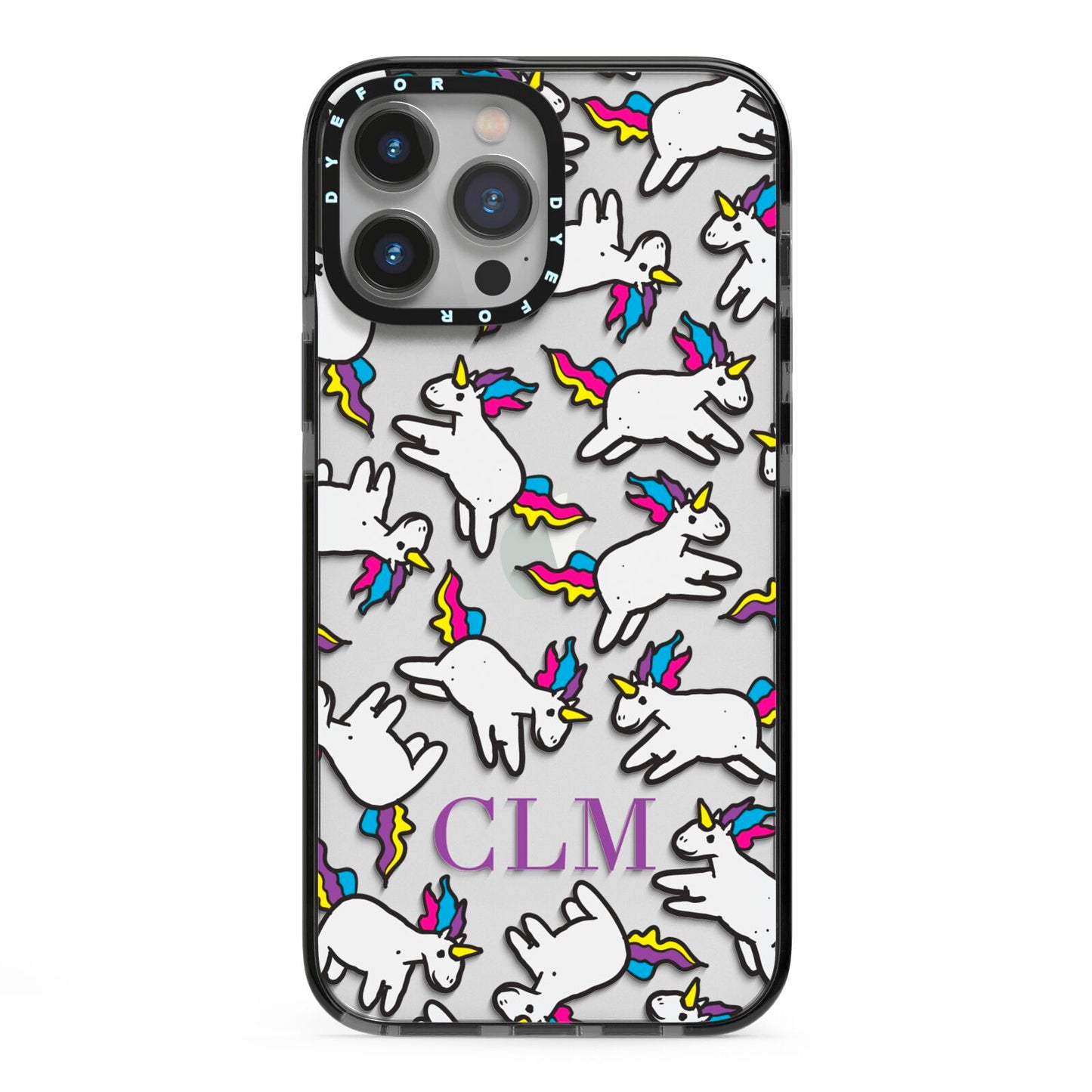 Personalised Unicorn With Initials iPhone 13 Pro Max Black Impact Case on Silver phone