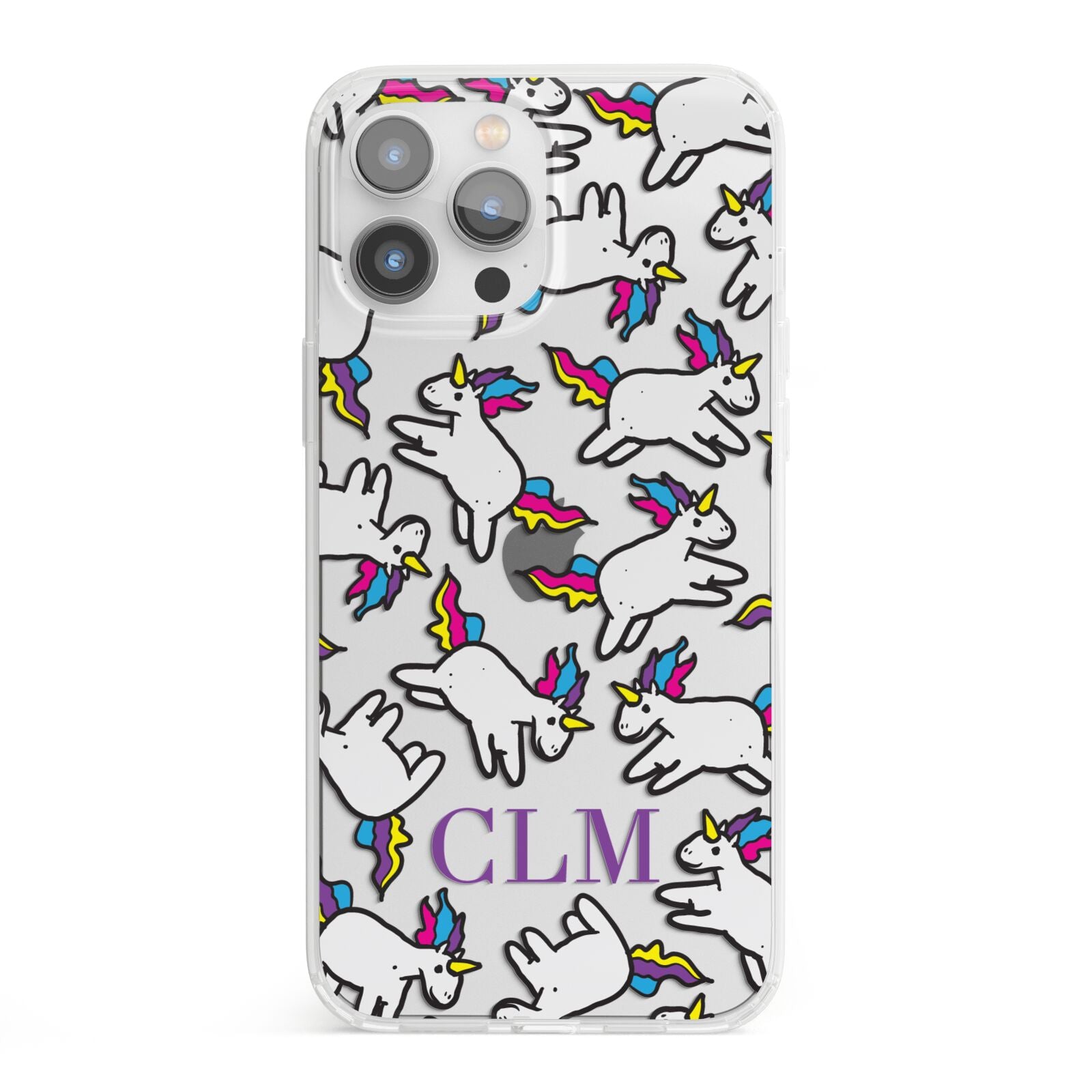 Personalised Unicorn With Initials iPhone 13 Pro Max Clear Bumper Case