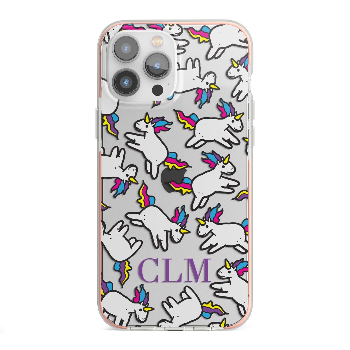 Personalised Unicorn With Initials iPhone 13 Pro Max TPU Impact Case with Pink Edges