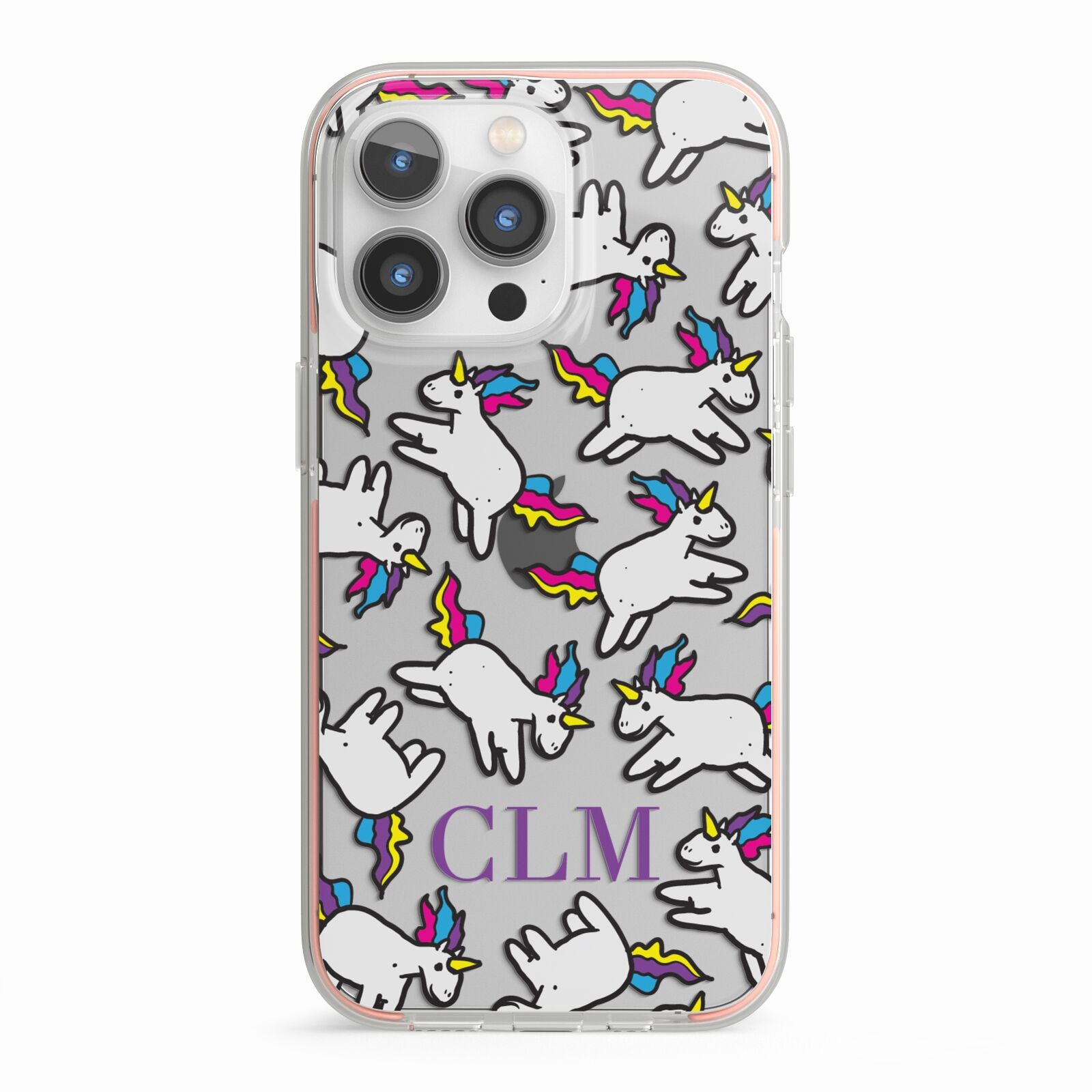 Personalised Unicorn With Initials iPhone 13 Pro TPU Impact Case with Pink Edges