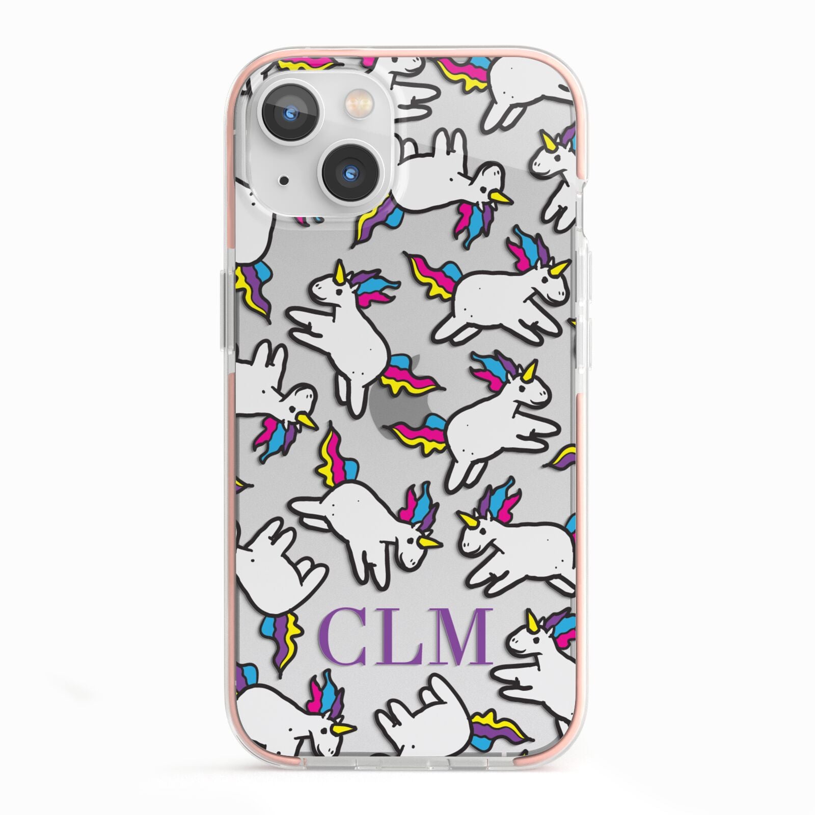 Personalised Unicorn With Initials iPhone 13 TPU Impact Case with Pink Edges