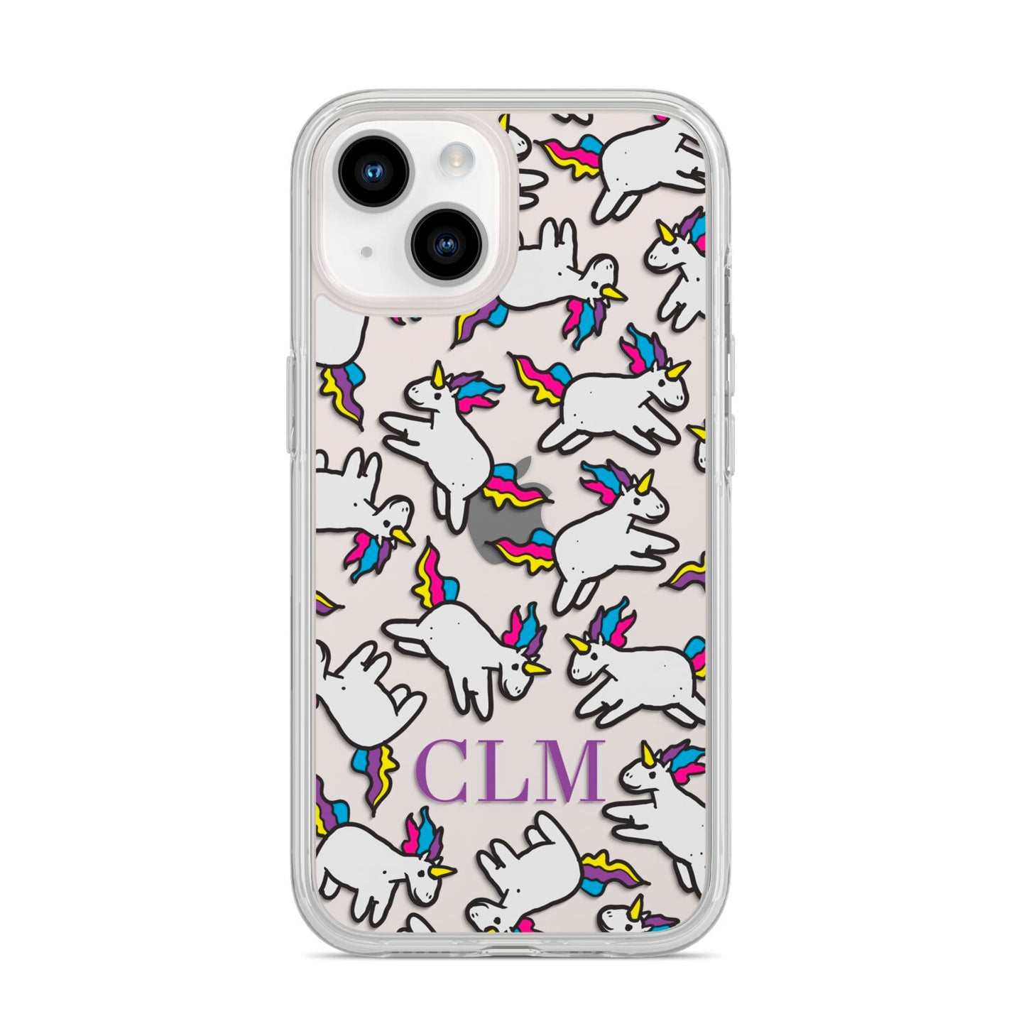 Personalised Unicorn With Initials iPhone 14 Clear Tough Case Starlight