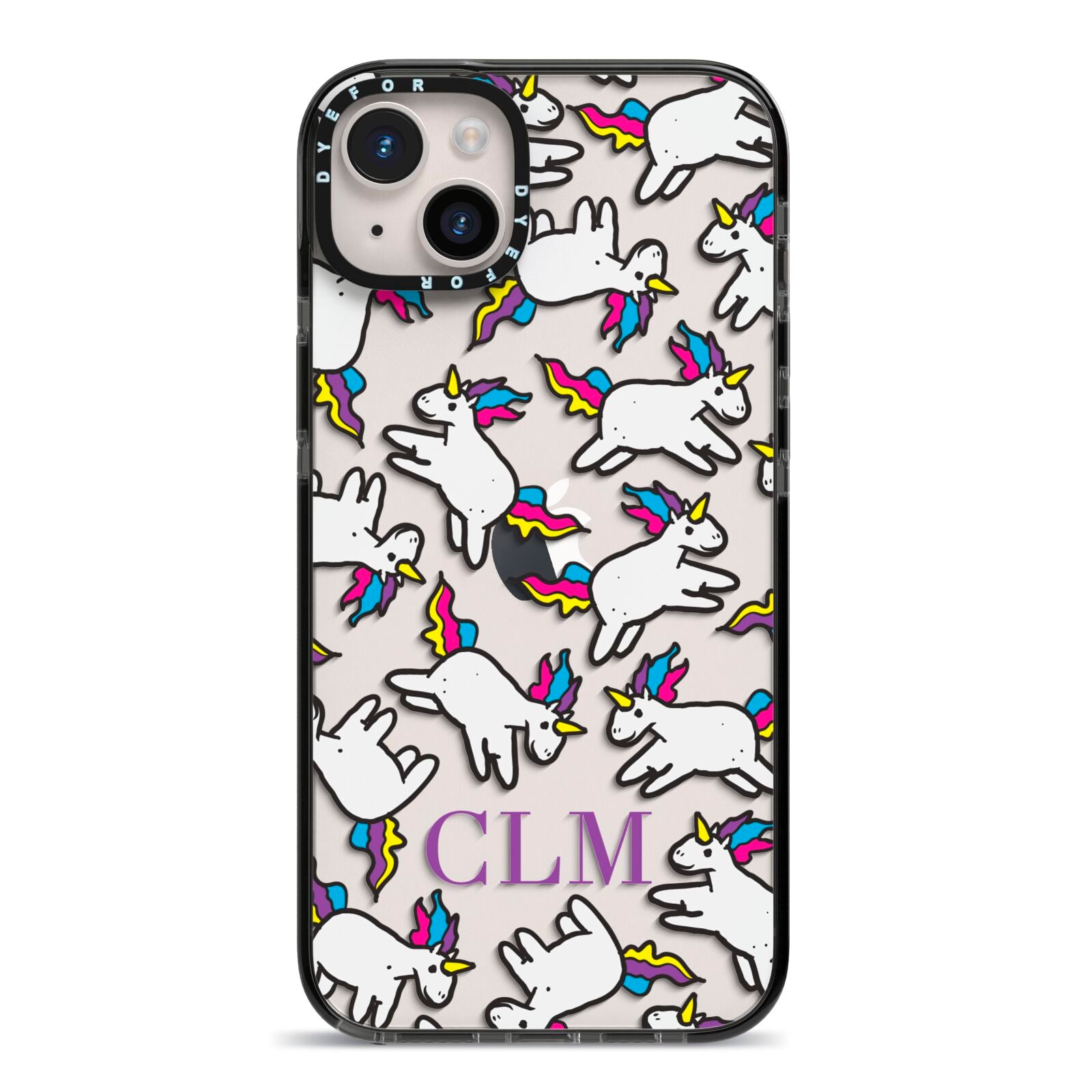 Personalised Unicorn With Initials iPhone 14 Plus Black Impact Case on Silver phone