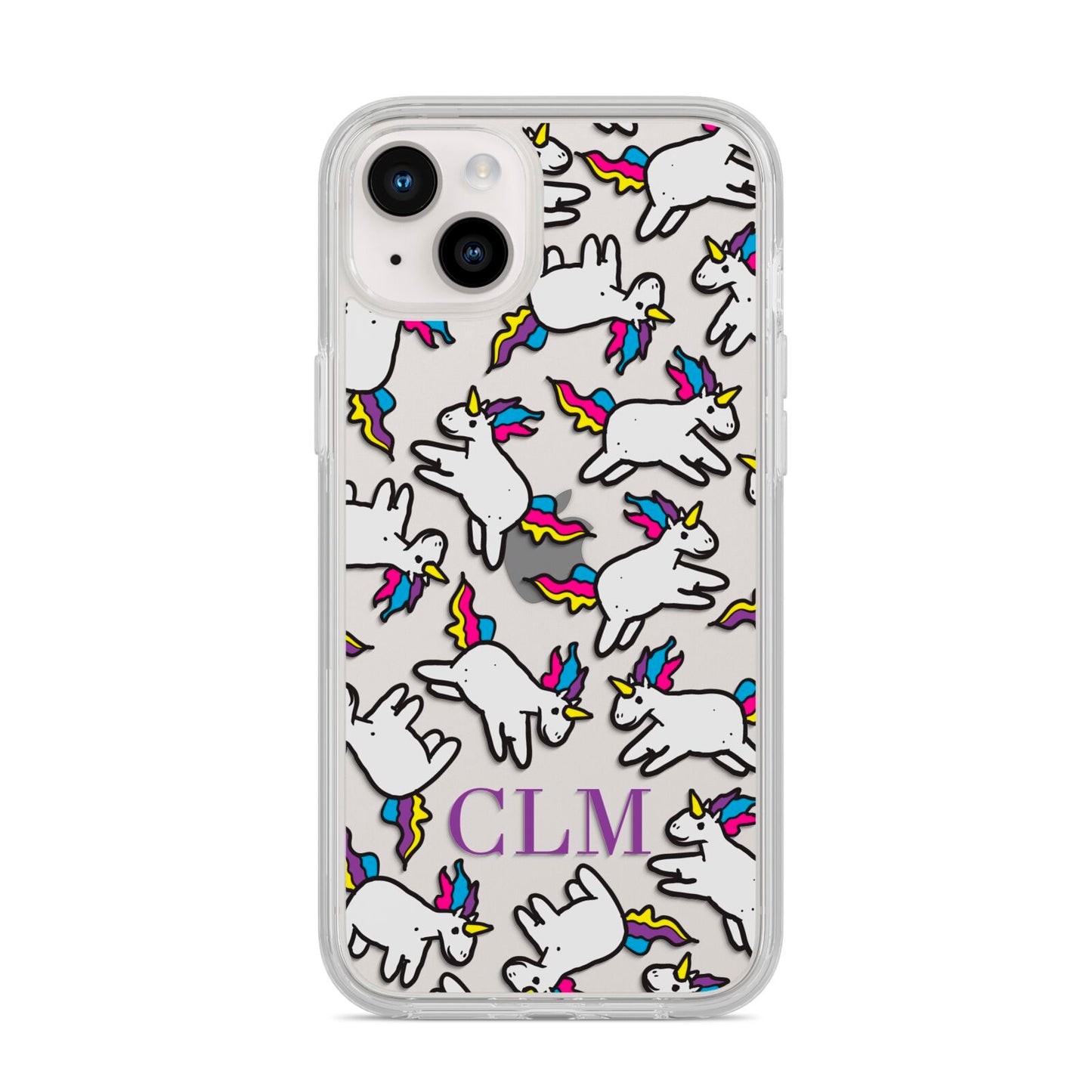 Personalised Unicorn With Initials iPhone 14 Plus Clear Tough Case Starlight