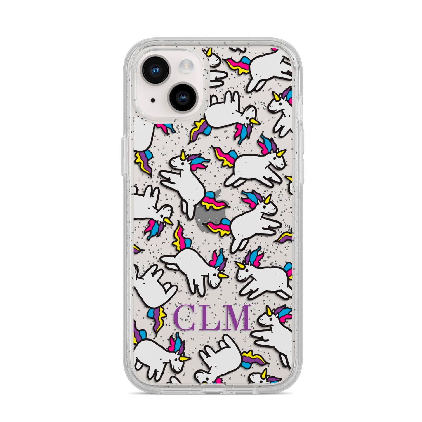 Personalised Unicorn With Initials iPhone 14 Plus Glitter Tough Case Starlight