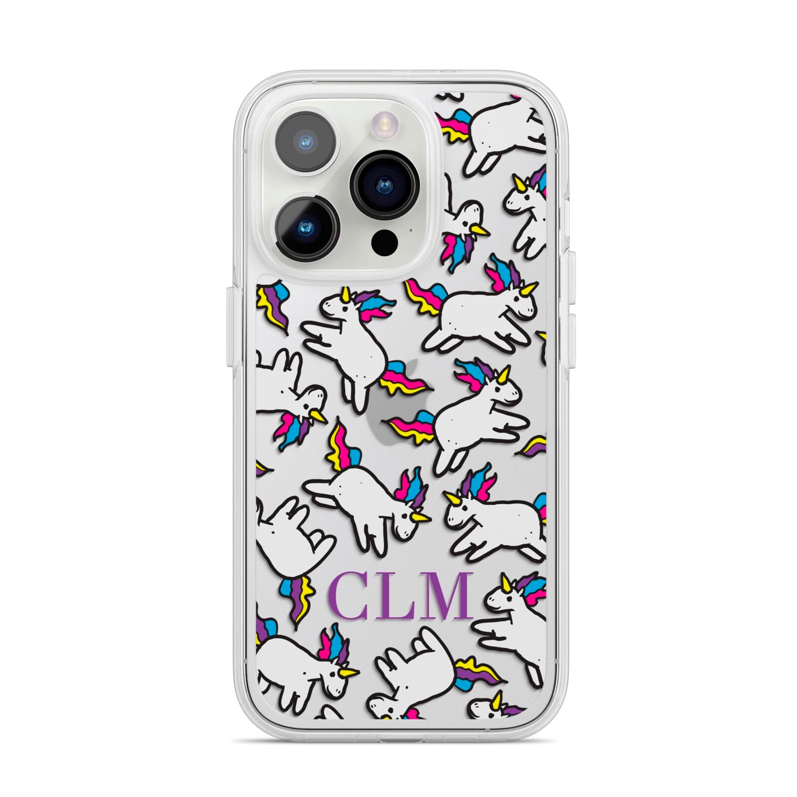 Personalised Unicorn With Initials iPhone 14 Pro Clear Tough Case Silver