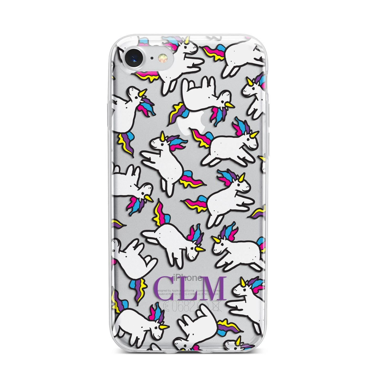 Personalised Unicorn With Initials iPhone 7 Bumper Case on Silver iPhone