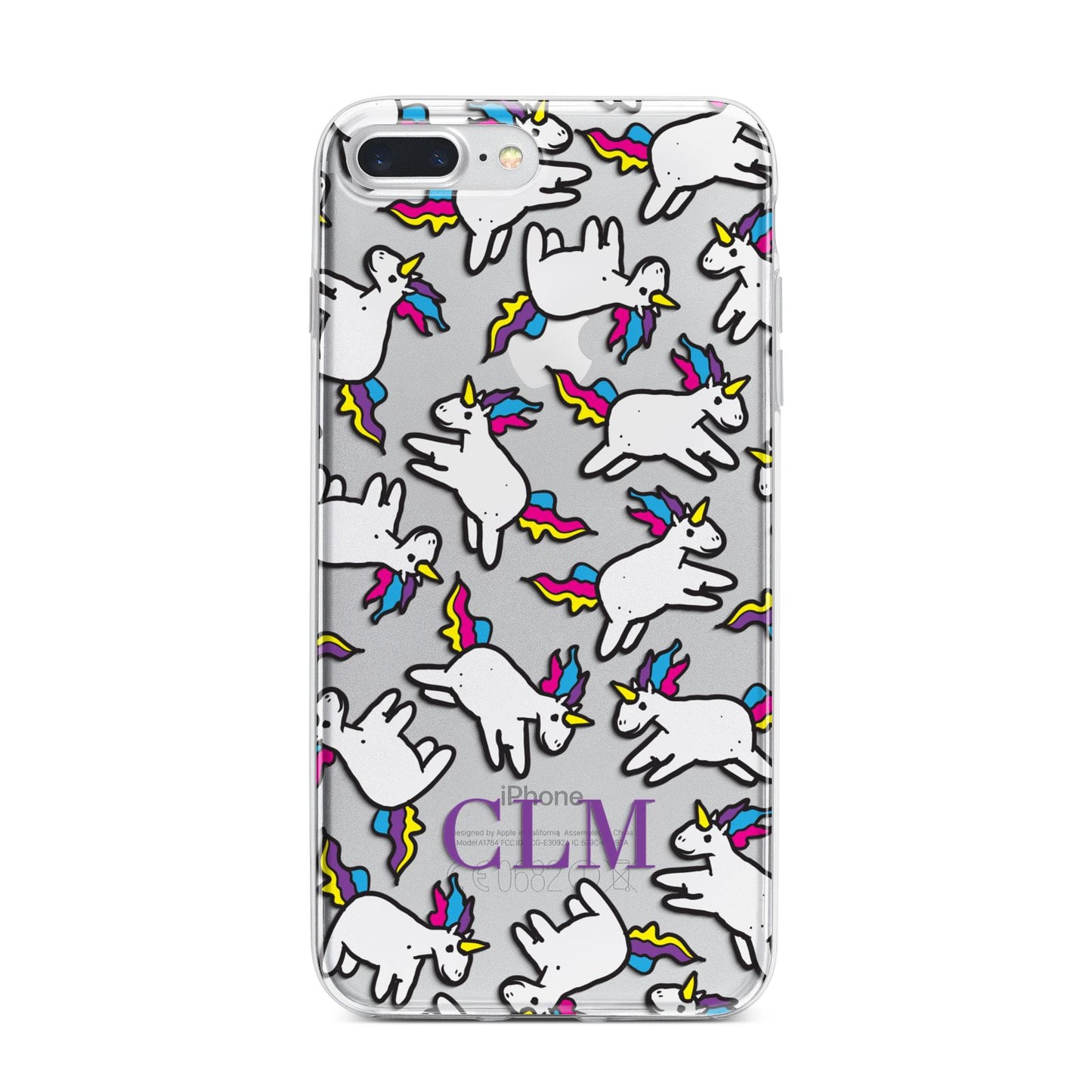 Personalised Unicorn With Initials iPhone 7 Plus Bumper Case on Silver iPhone
