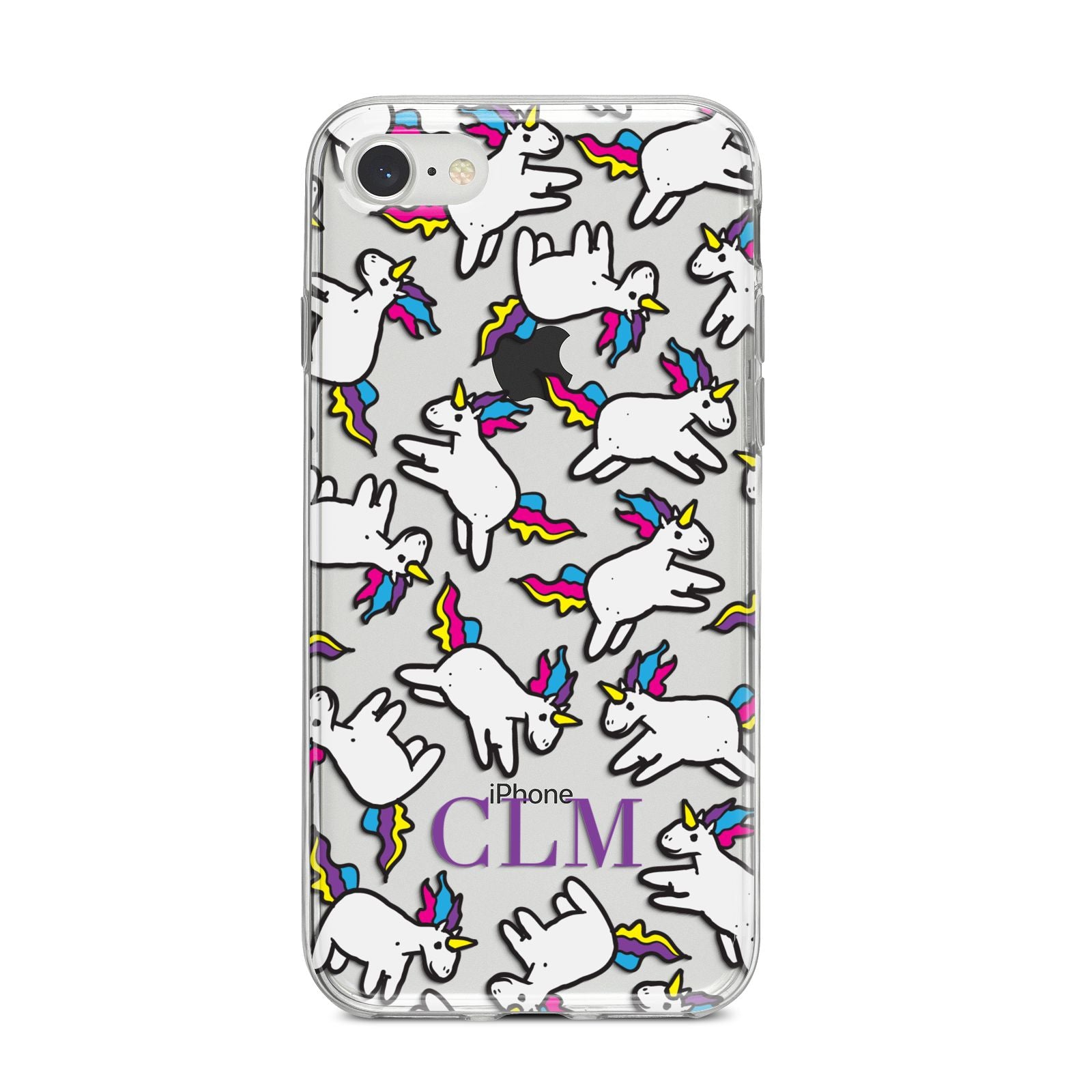 Personalised Unicorn With Initials iPhone 8 Bumper Case on Silver iPhone
