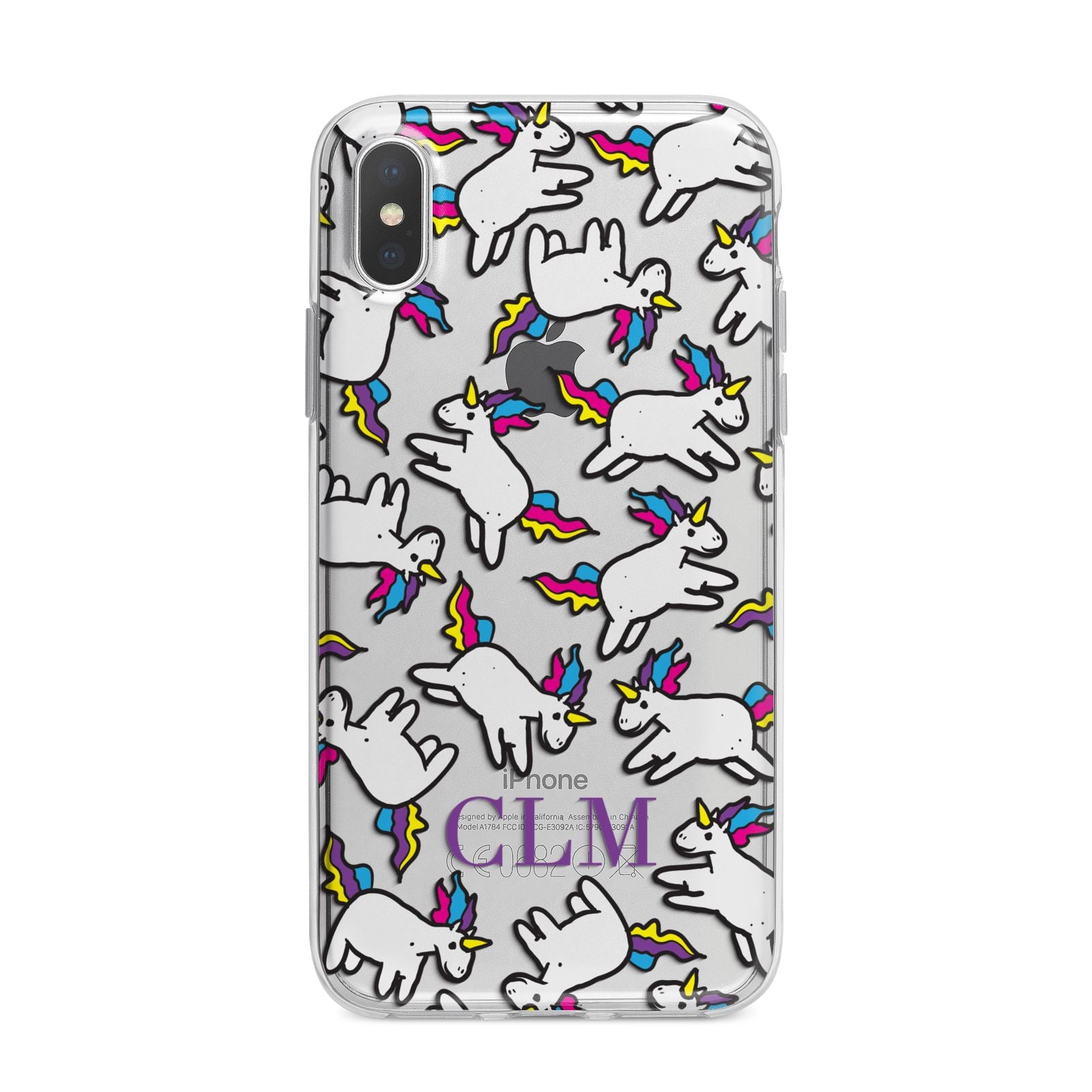 Personalised Unicorn With Initials iPhone X Bumper Case on Silver iPhone Alternative Image 1