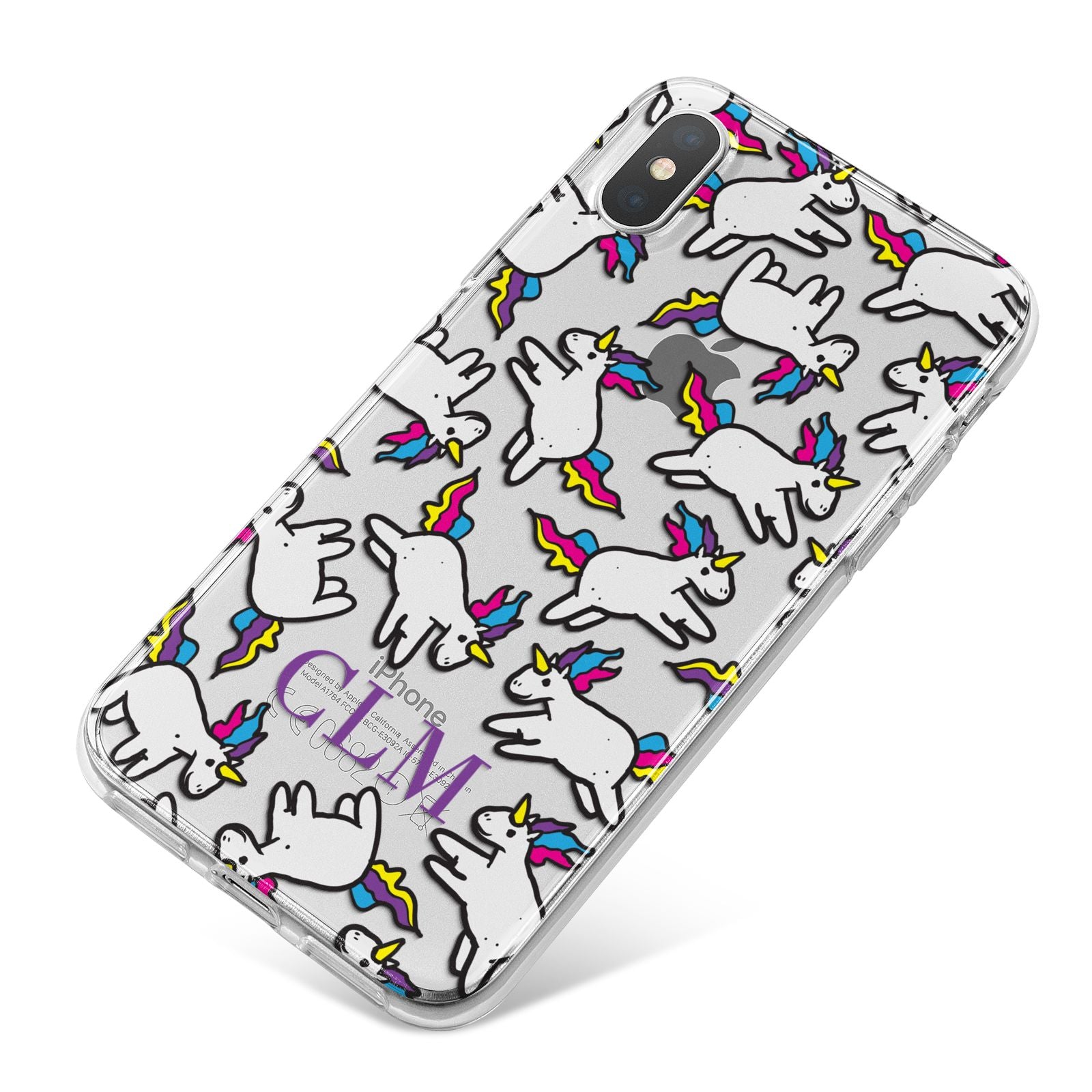 Personalised Unicorn With Initials iPhone X Bumper Case on Silver iPhone