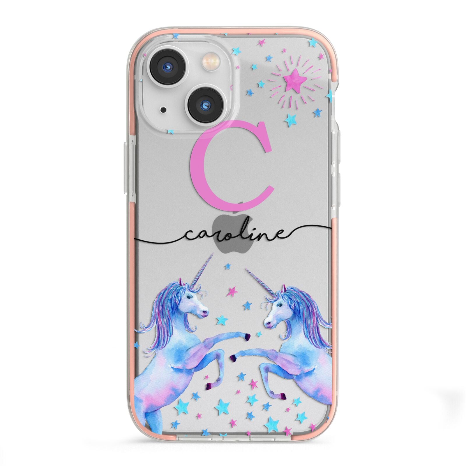 Personalised Unicorn iPhone 13 Mini TPU Impact Case with Pink Edges