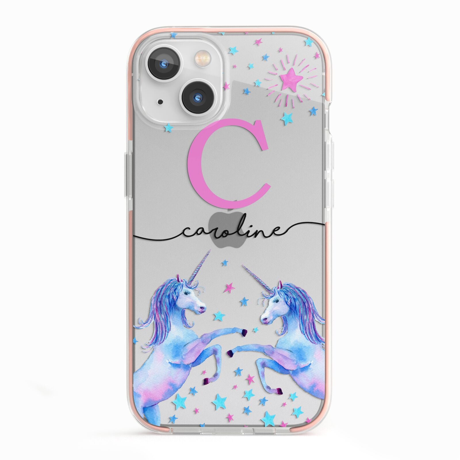 Personalised Unicorn iPhone 13 TPU Impact Case with Pink Edges