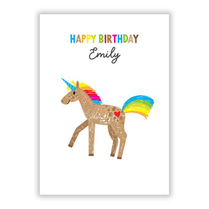Personalised Unicorn with Name A5 Flat Greetings Card