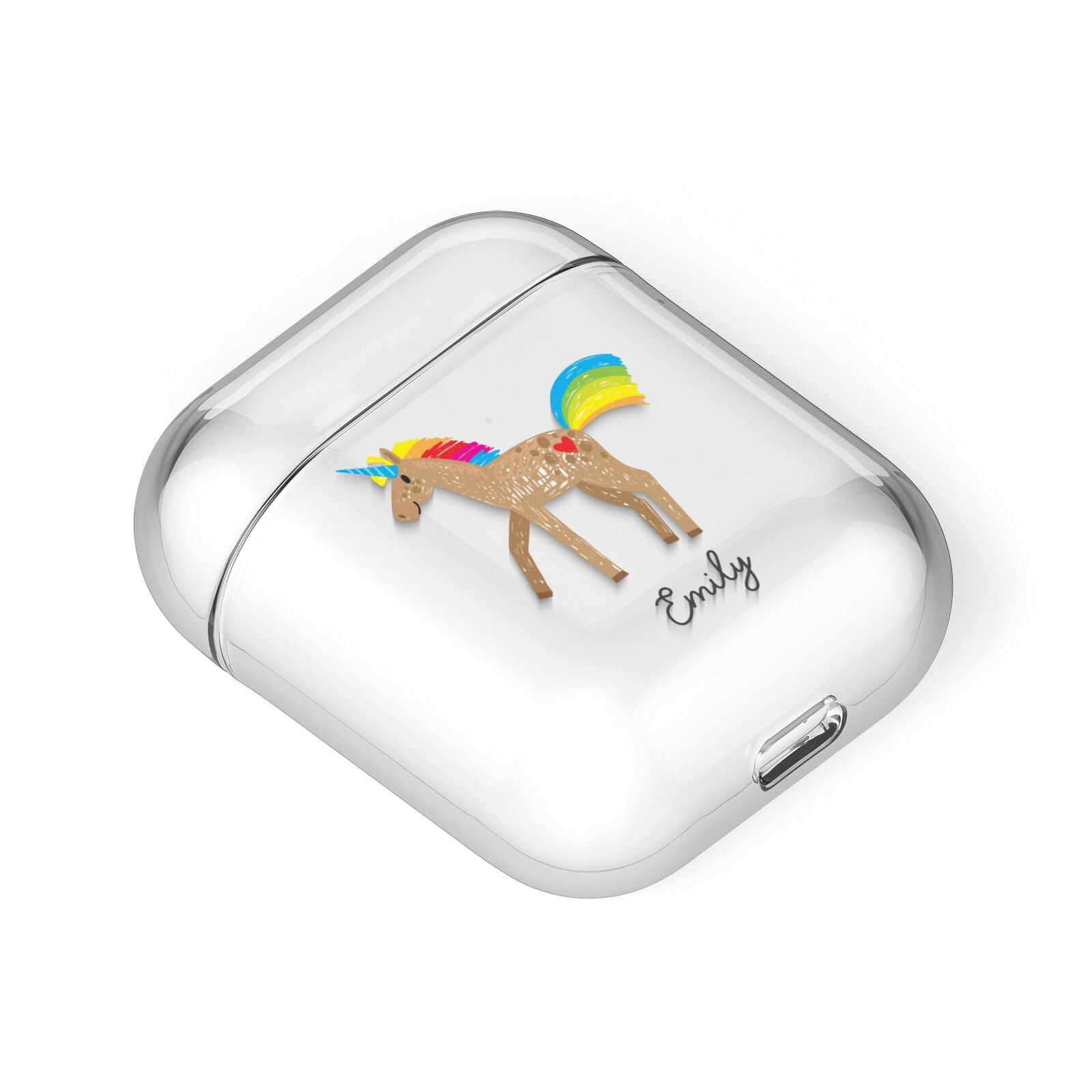 Personalised Unicorn with Name AirPods Case Laid Flat