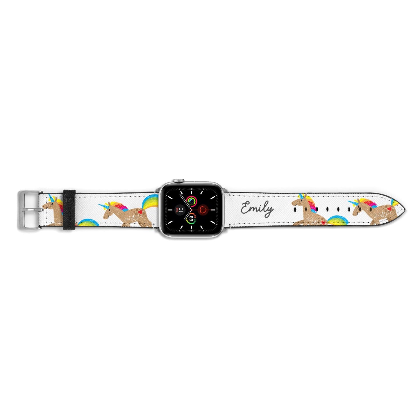 Personalised Unicorn with Name Apple Watch Strap Landscape Image Silver Hardware