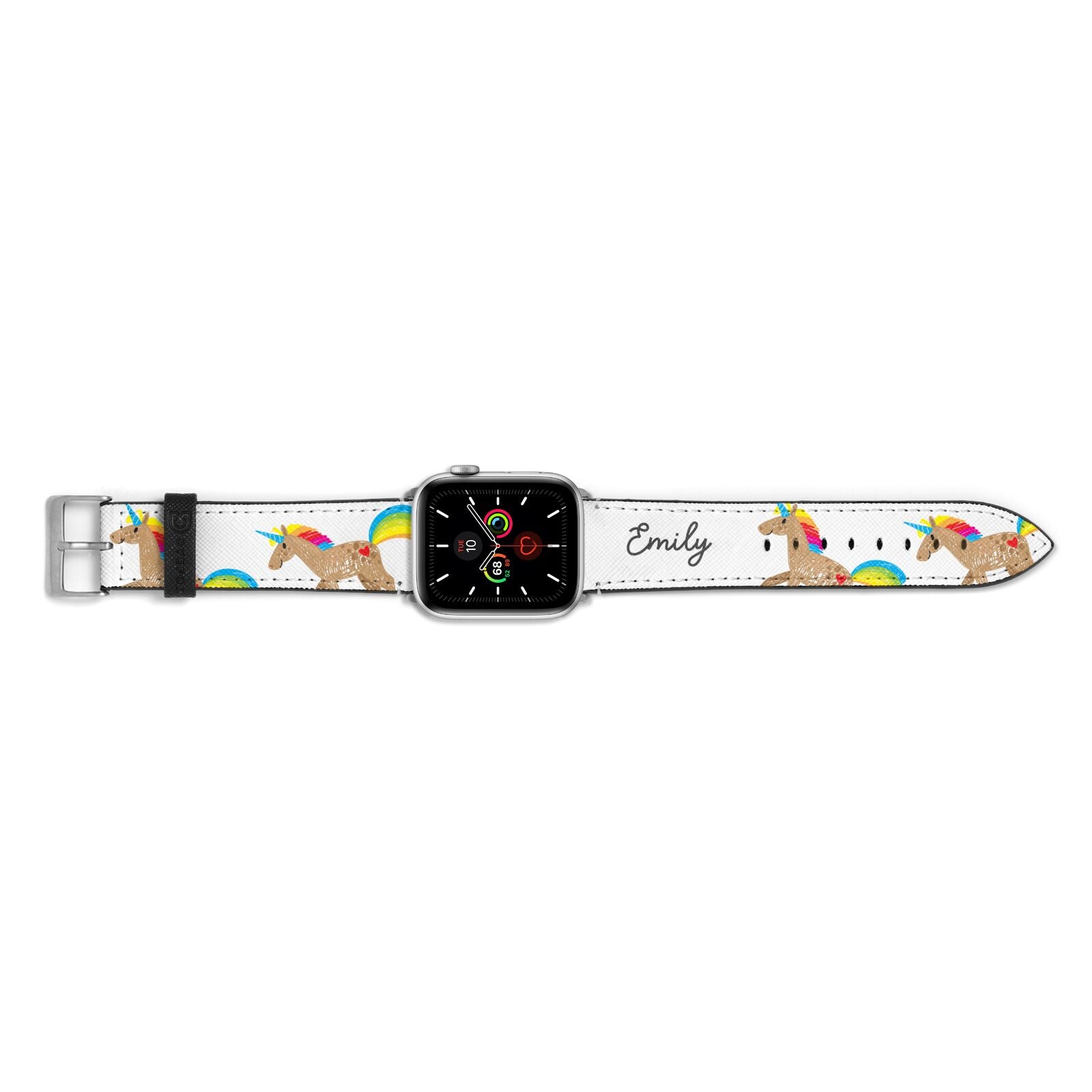 Personalised Unicorn with Name Apple Watch Strap Landscape Image Silver Hardware