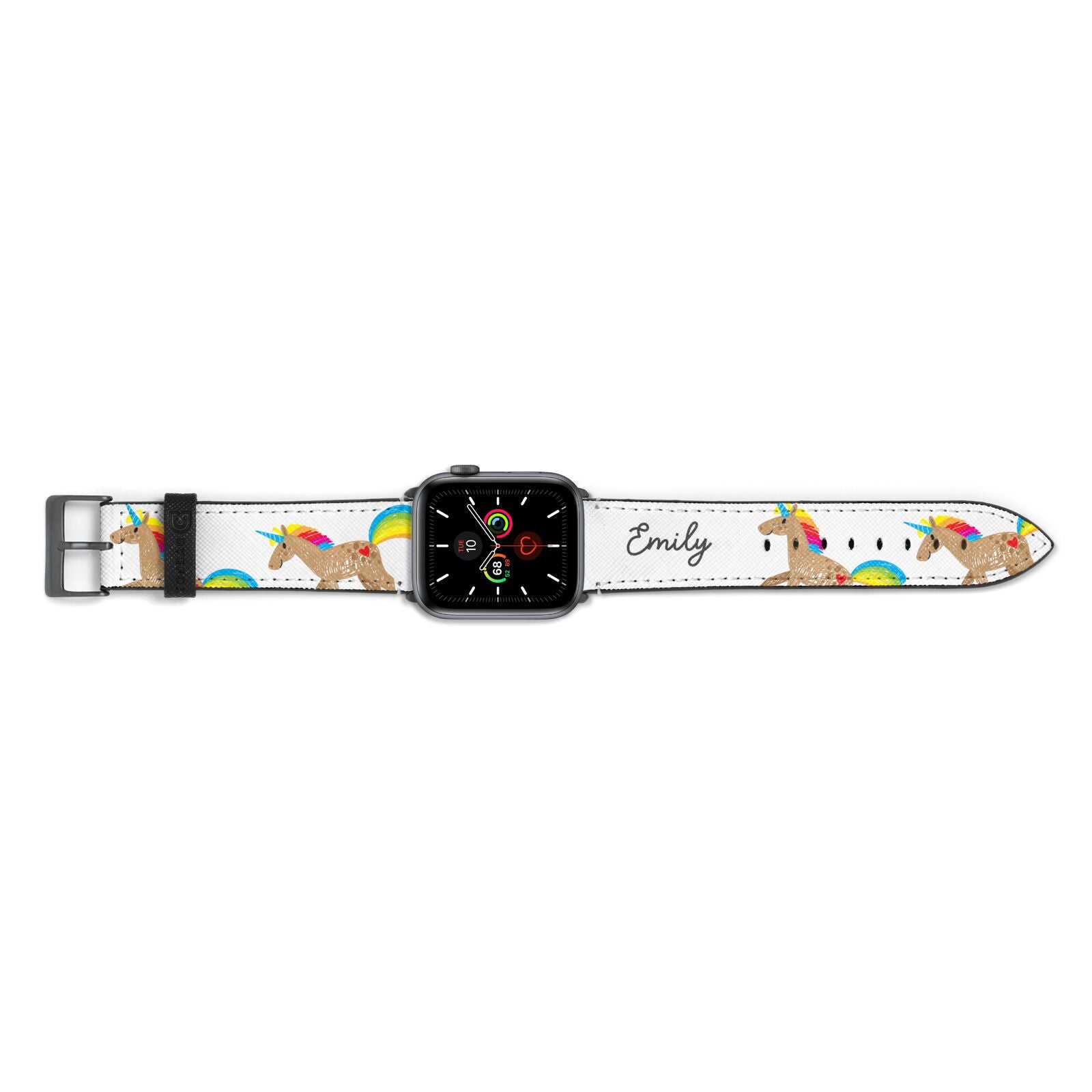 Personalised Unicorn with Name Apple Watch Strap Landscape Image Space Grey Hardware
