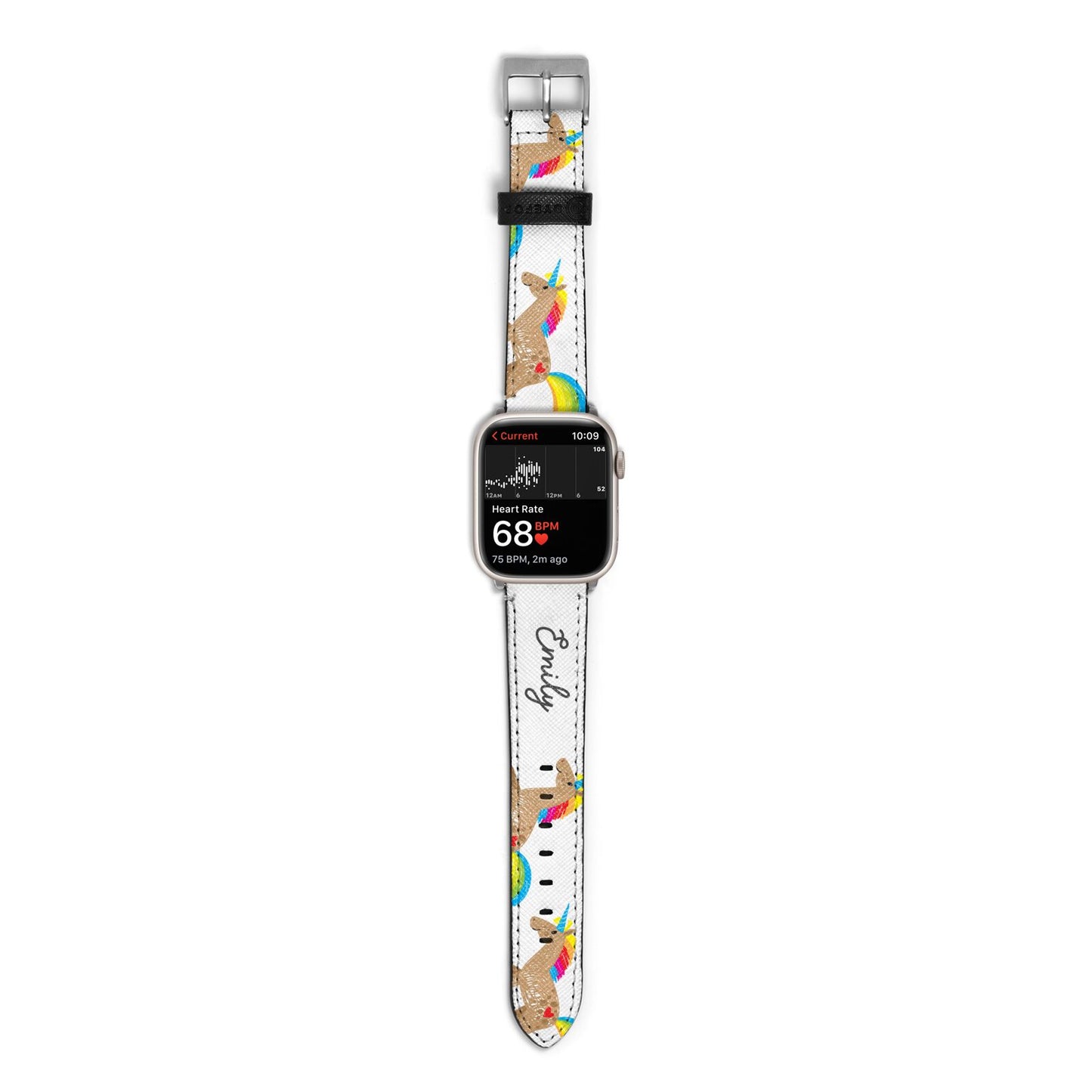 Personalised Unicorn with Name Apple Watch Strap Size 38mm with Silver Hardware