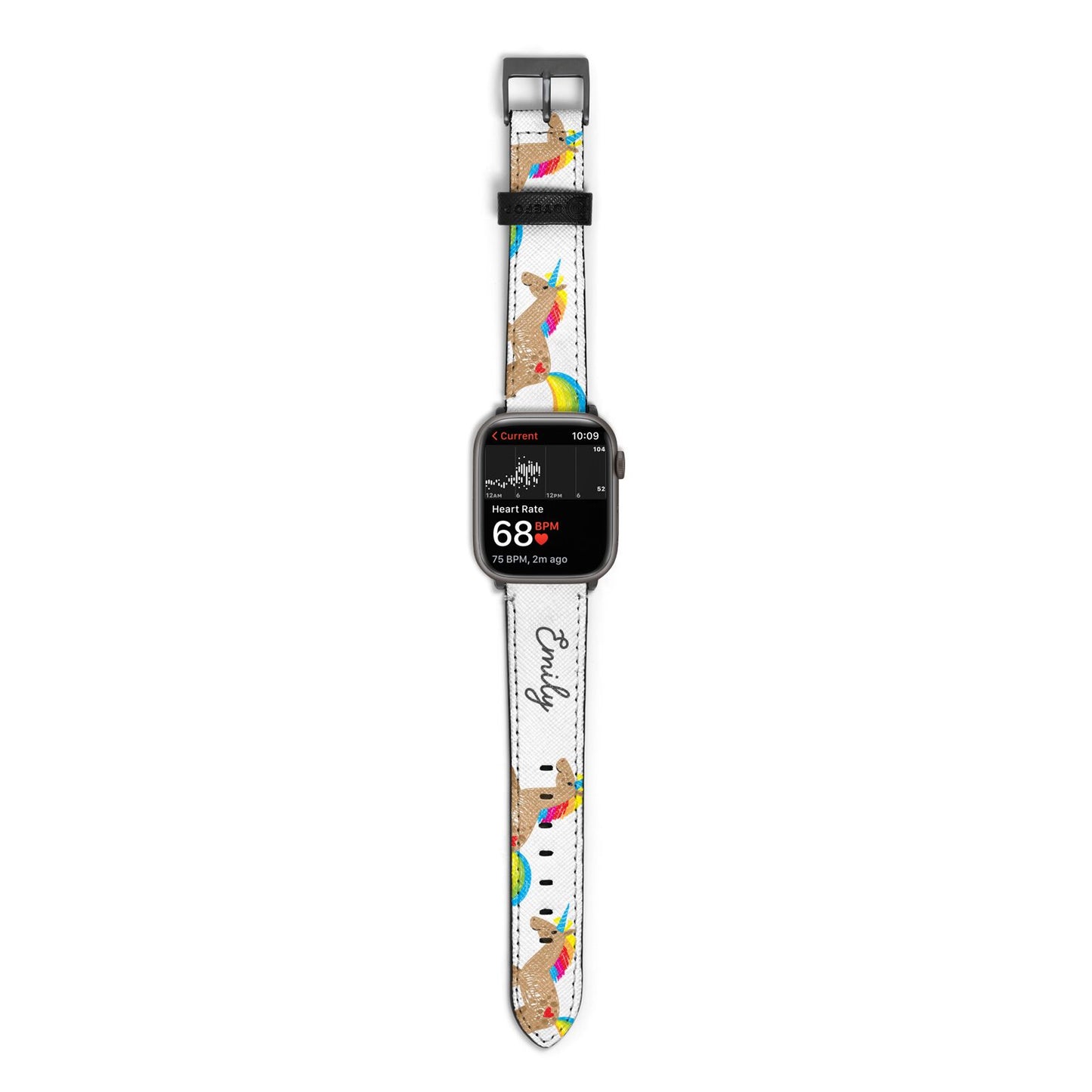 Personalised Unicorn with Name Apple Watch Strap Size 38mm with Space Grey Hardware