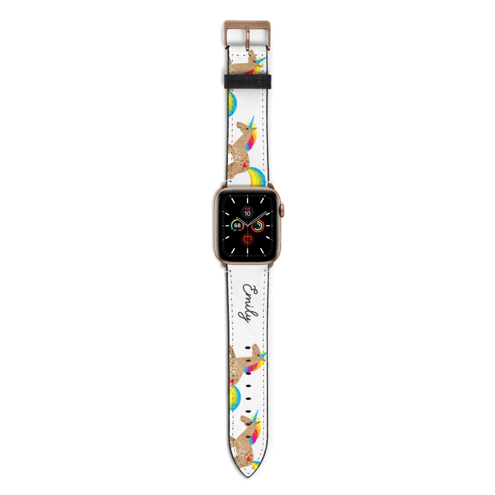 Personalised Unicorn with Name Apple Watch Strap with Gold Hardware