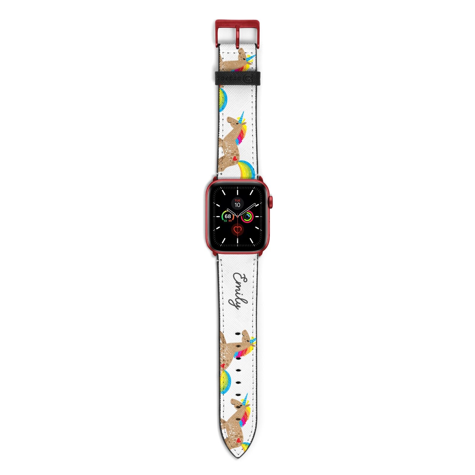 Personalised Unicorn with Name Apple Watch Strap with Red Hardware