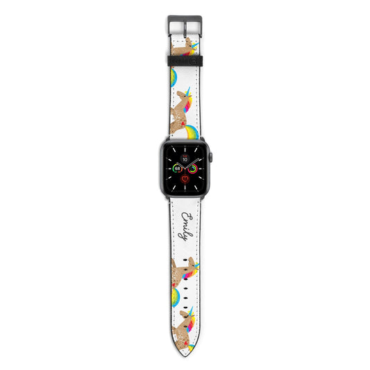 Personalised Unicorn with Name Apple Watch Strap with Space Grey Hardware