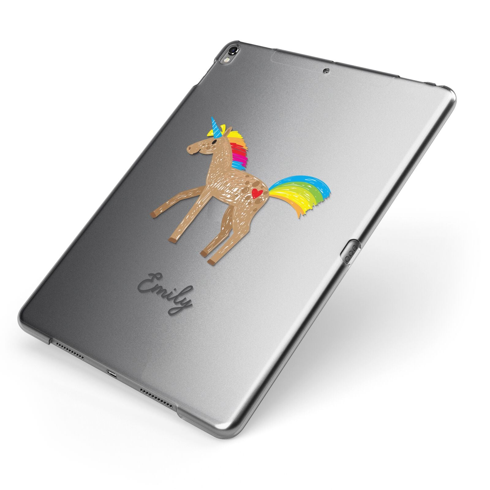 Personalised Unicorn with Name Apple iPad Case on Grey iPad Side View