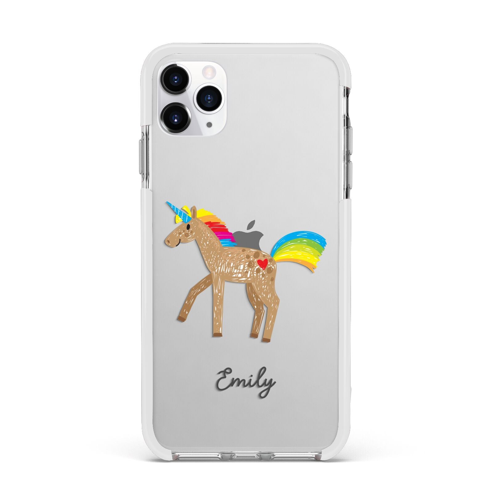 Personalised Unicorn with Name Apple iPhone 11 Pro Max in Silver with White Impact Case