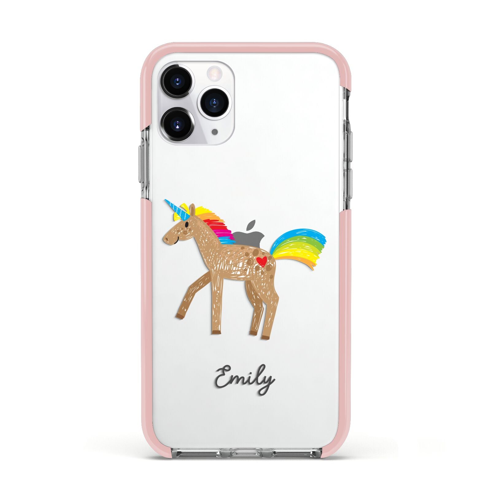 Personalised Unicorn with Name Apple iPhone 11 Pro in Silver with Pink Impact Case