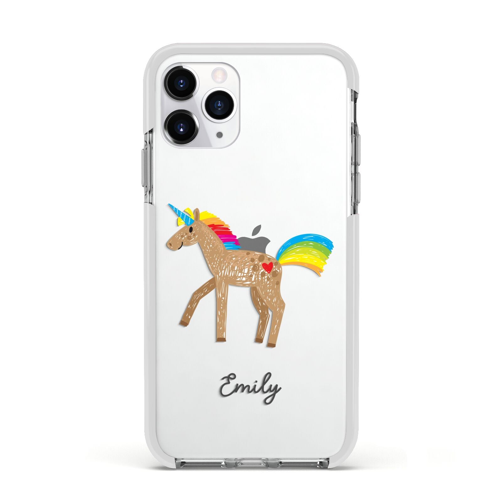 Personalised Unicorn with Name Apple iPhone 11 Pro in Silver with White Impact Case