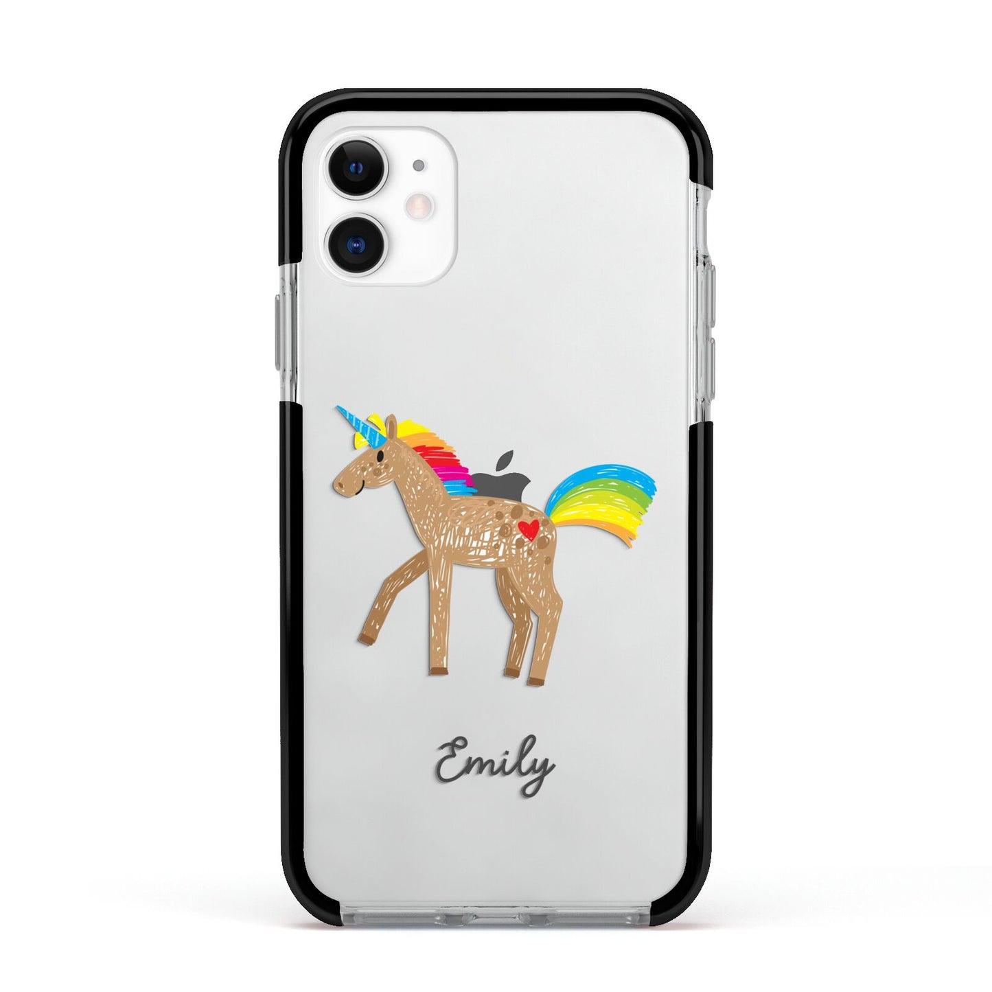 Personalised Unicorn with Name Apple iPhone 11 in White with Black Impact Case
