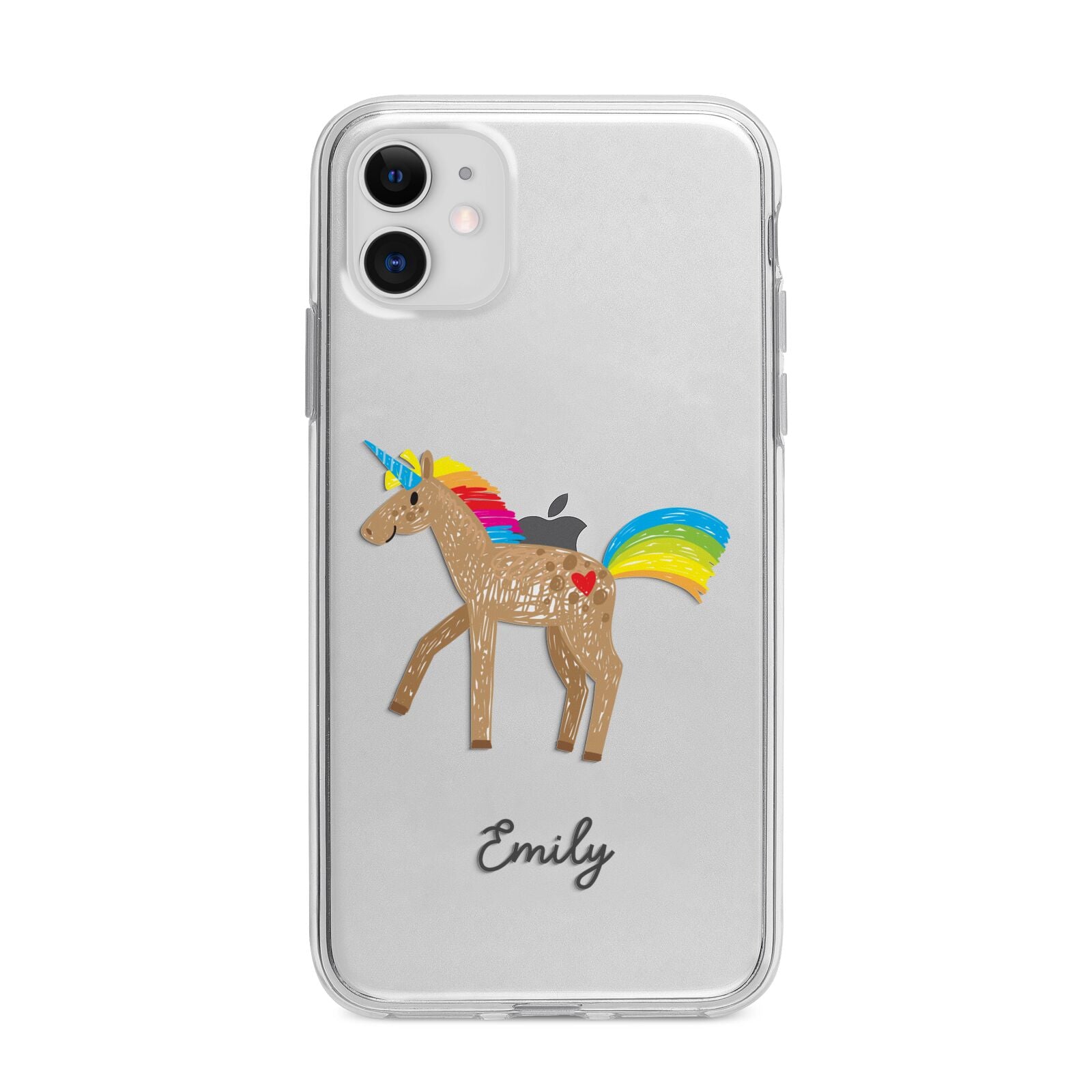 Personalised Unicorn with Name Apple iPhone 11 in White with Bumper Case