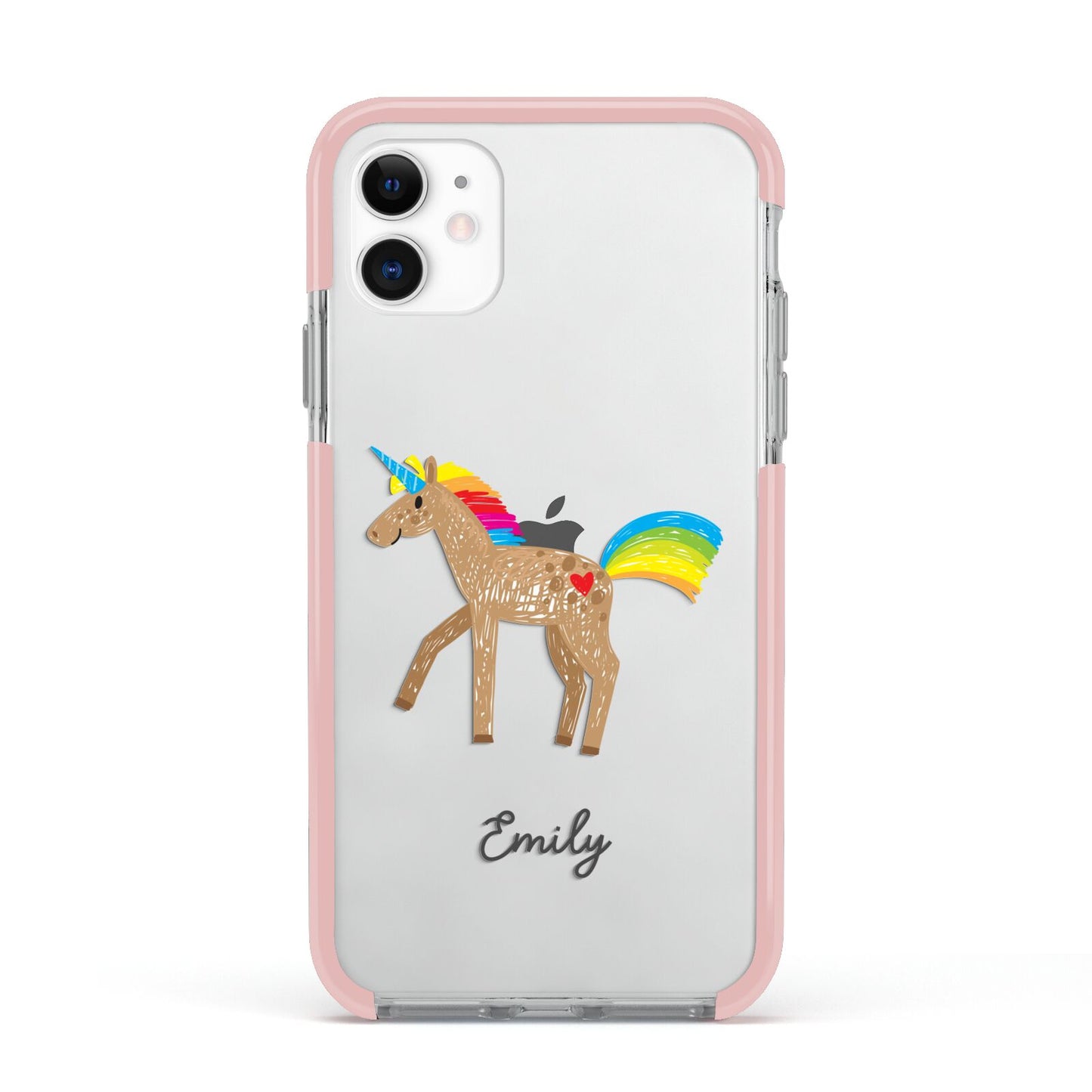 Personalised Unicorn with Name Apple iPhone 11 in White with Pink Impact Case