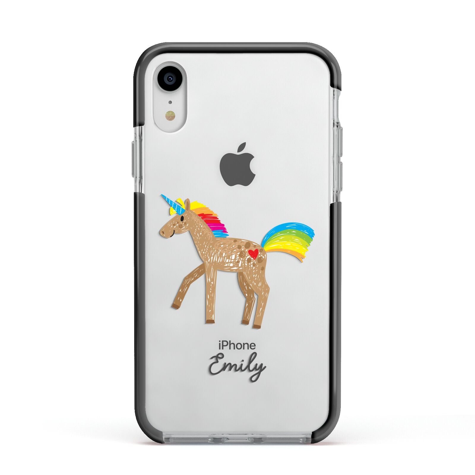 Personalised Unicorn with Name Apple iPhone XR Impact Case Black Edge on Silver Phone