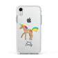 Personalised Unicorn with Name Apple iPhone XR Impact Case White Edge on Silver Phone