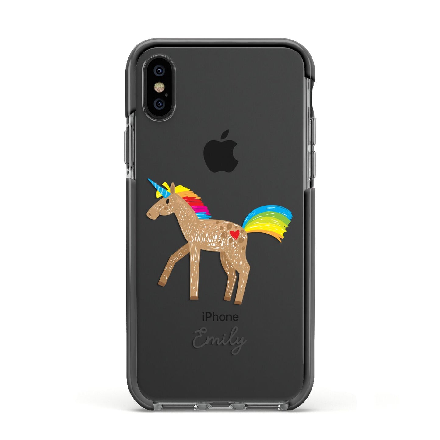 Personalised Unicorn with Name Apple iPhone Xs Impact Case Black Edge on Black Phone