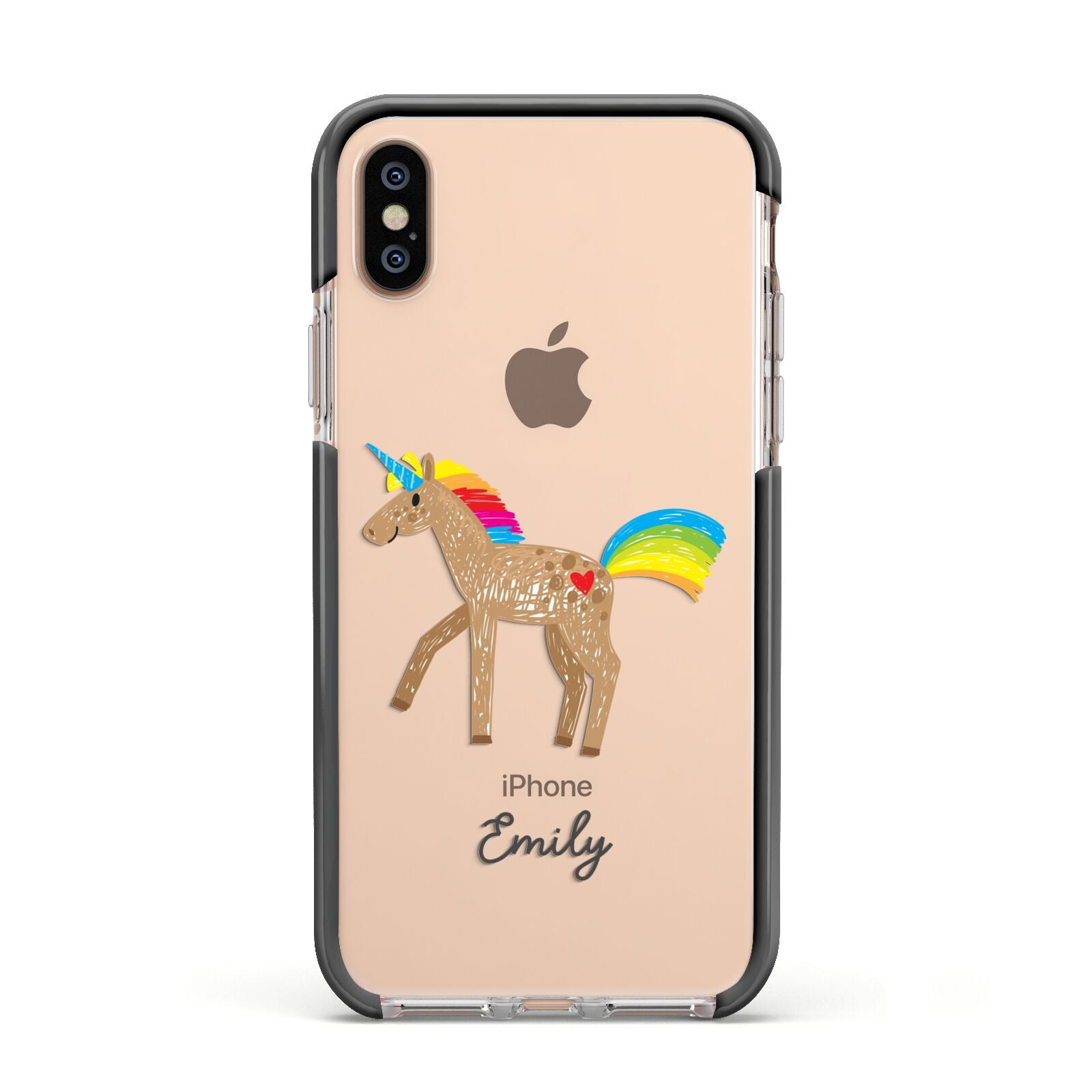 Personalised Unicorn with Name Apple iPhone Xs Impact Case Black Edge on Gold Phone