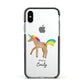 Personalised Unicorn with Name Apple iPhone Xs Impact Case Black Edge on Silver Phone