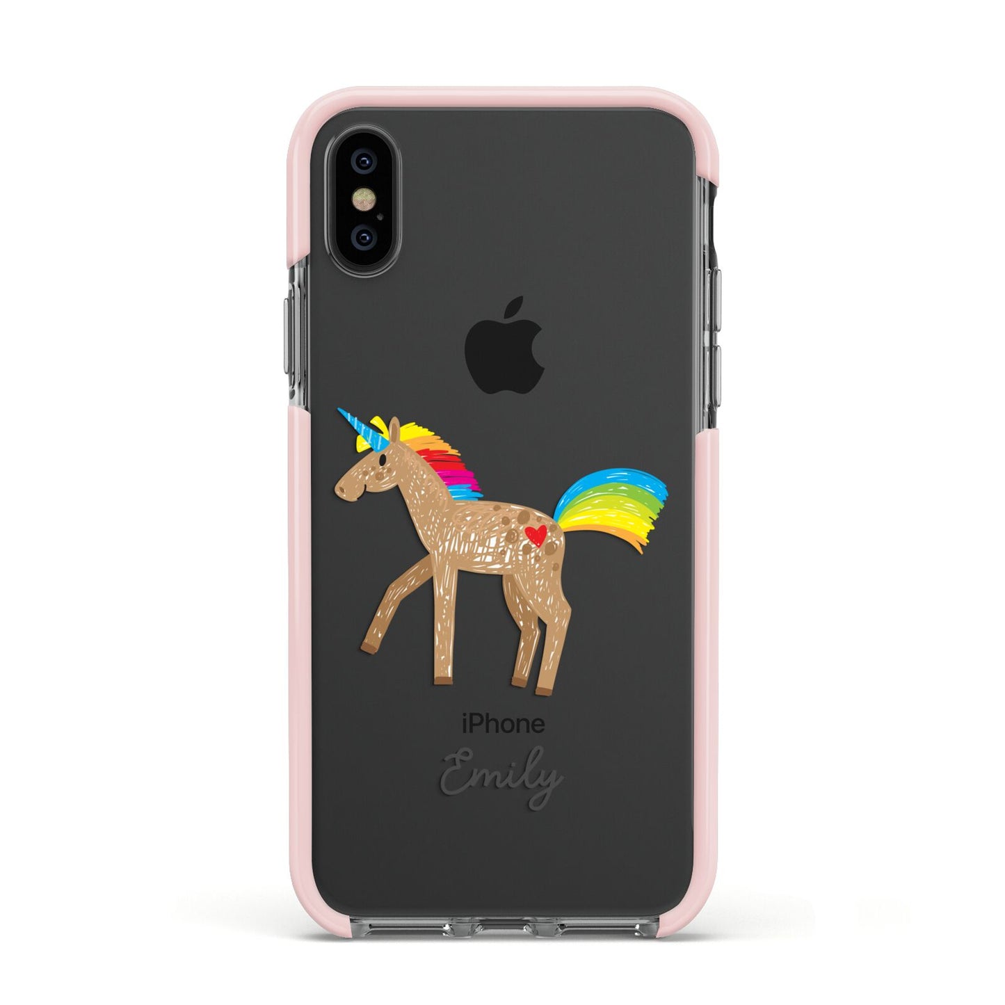 Personalised Unicorn with Name Apple iPhone Xs Impact Case Pink Edge on Black Phone