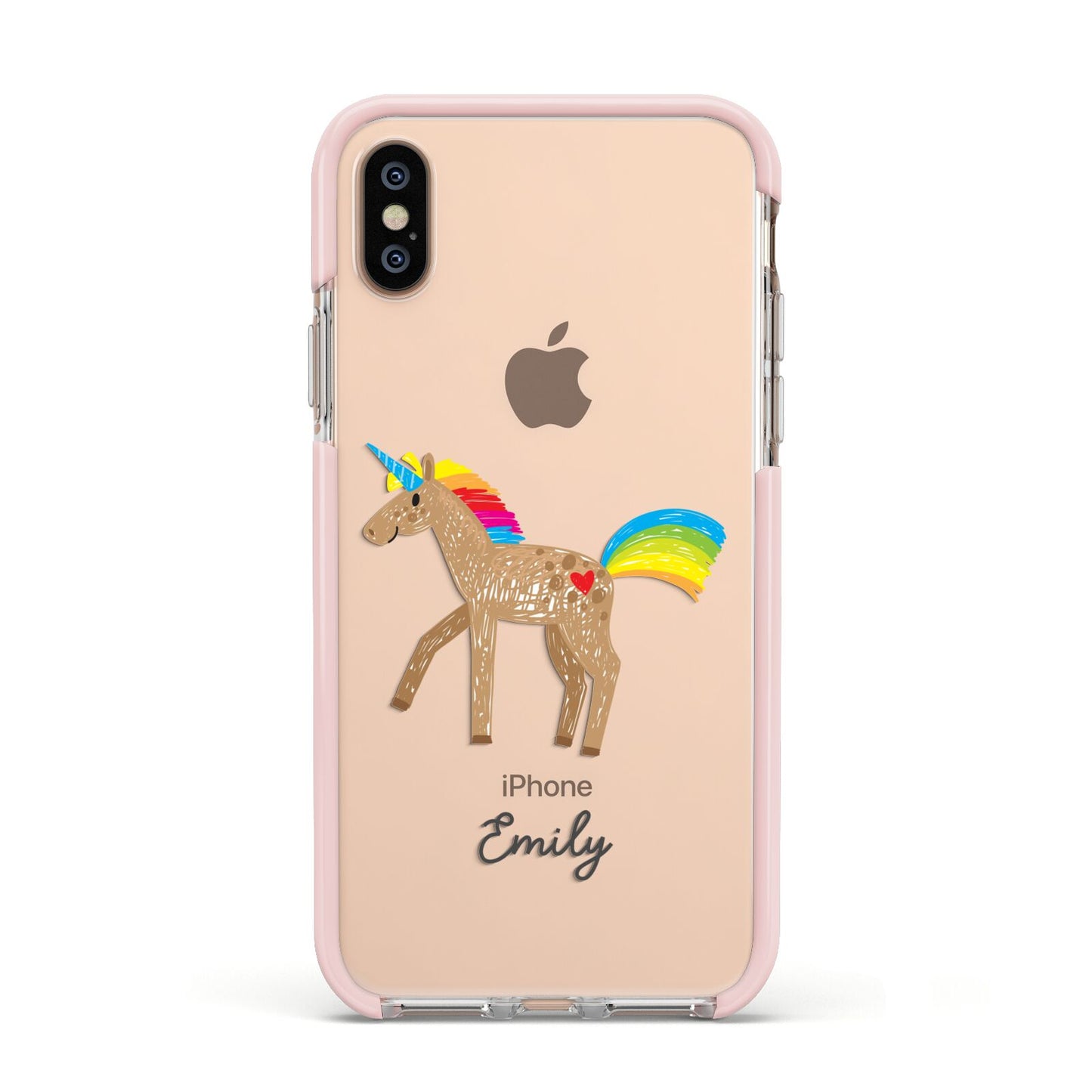 Personalised Unicorn with Name Apple iPhone Xs Impact Case Pink Edge on Gold Phone