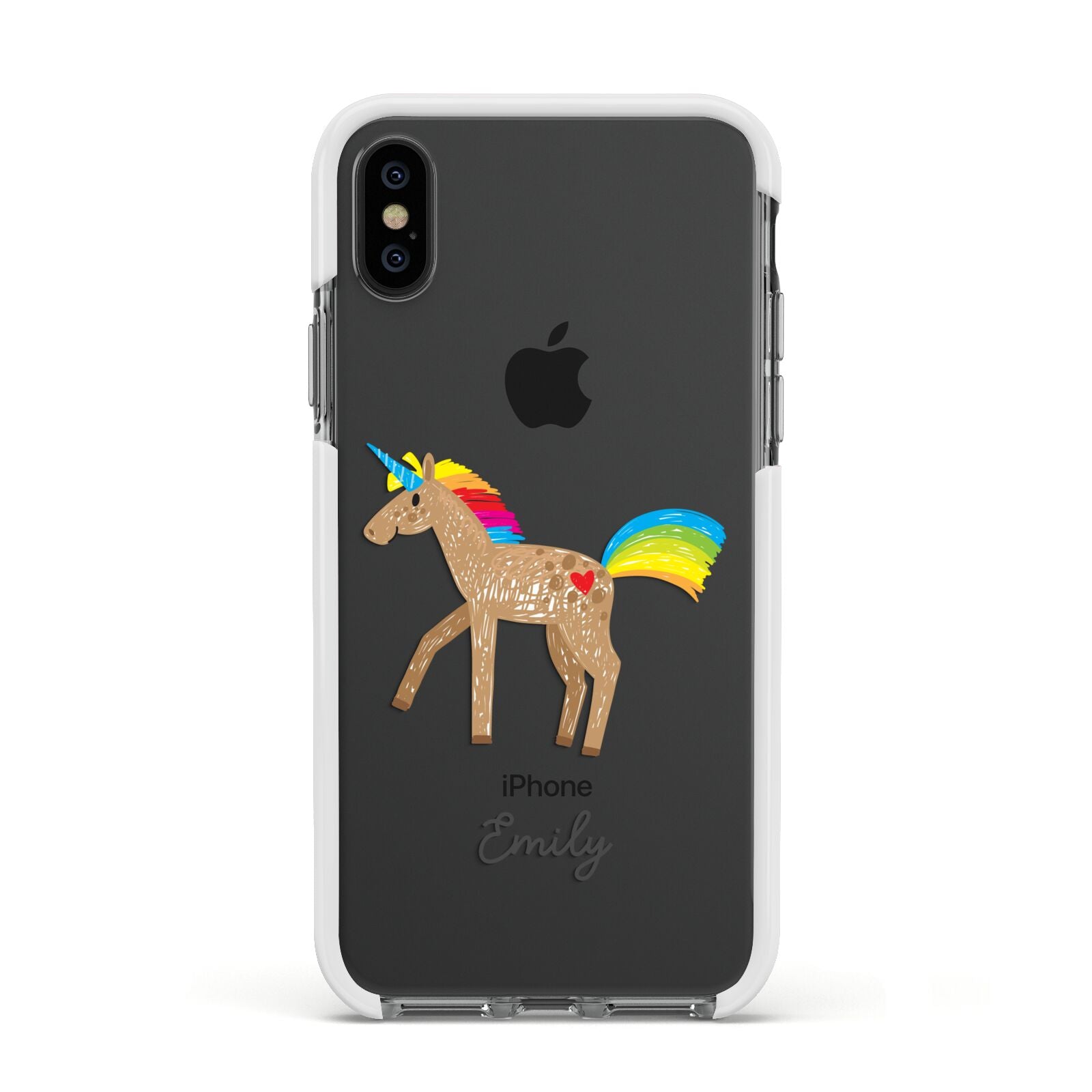 Personalised Unicorn with Name Apple iPhone Xs Impact Case White Edge on Black Phone