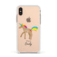 Personalised Unicorn with Name Apple iPhone Xs Impact Case White Edge on Gold Phone